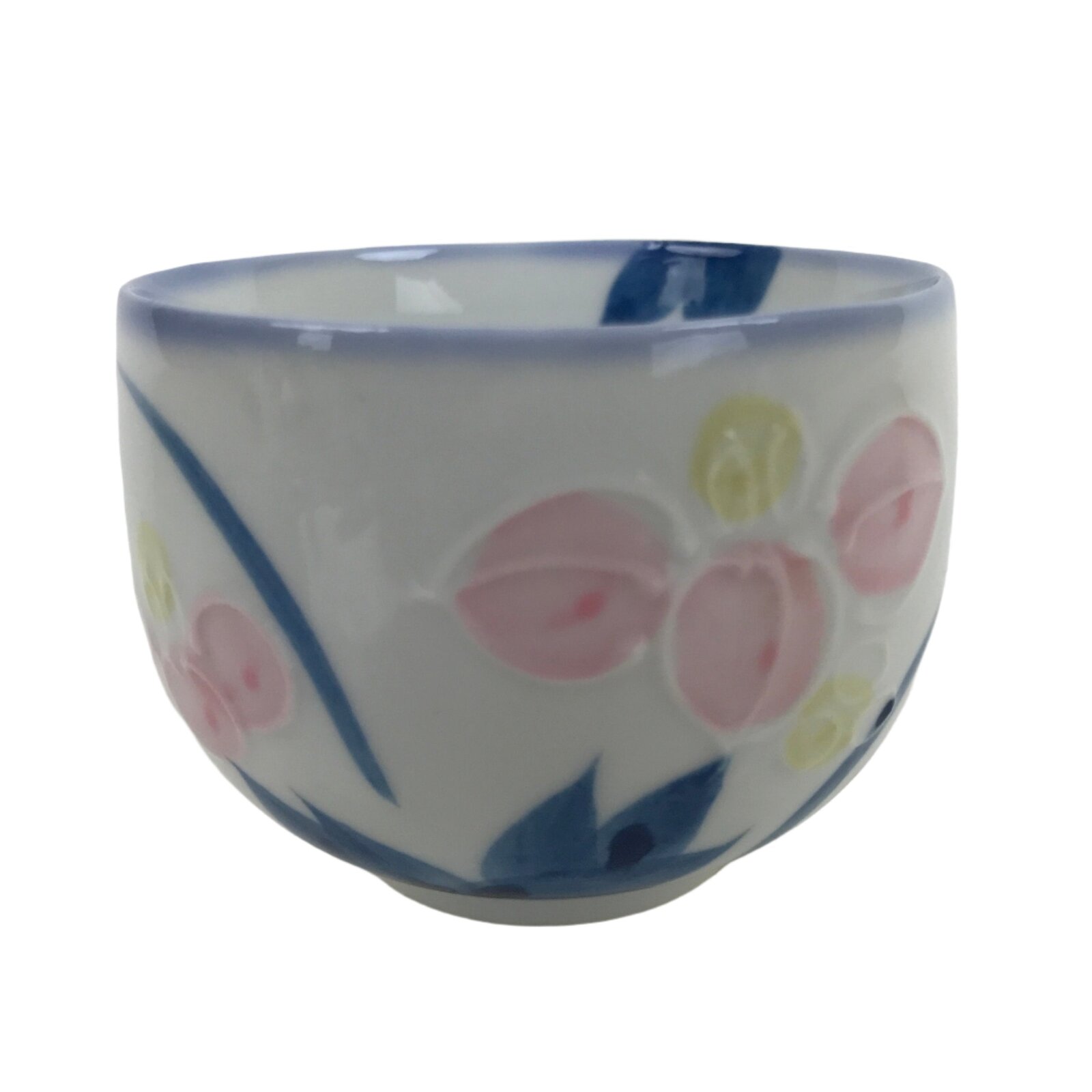 Japanese Arita Ware Porcelain Teacup Vtg Pink Iris Flower White Yunomi TC477