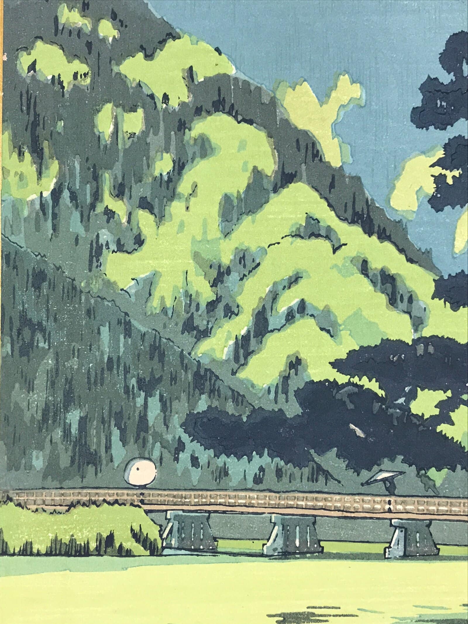 Japanese Art Board Hanga Print Kyoto River Bridge Nature Shikishi Paper A490