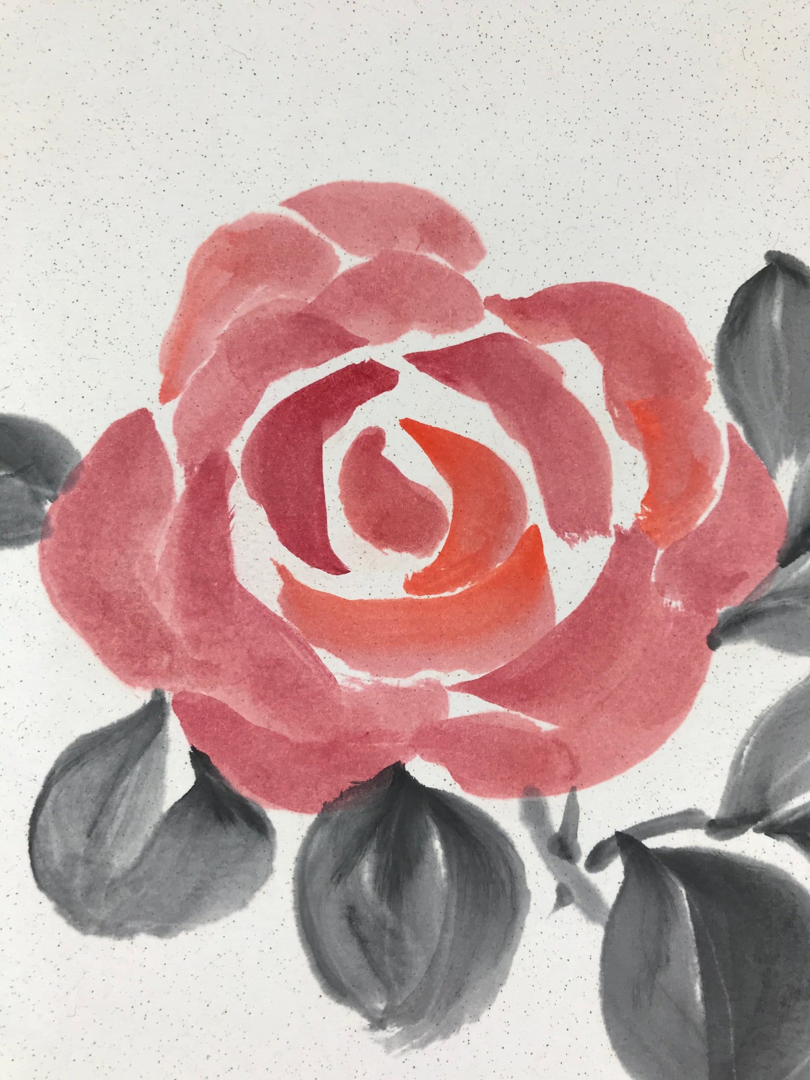 Japanese Art Board Painting Red Rose Vtg Hand Painted SigneShikishi Paper A481