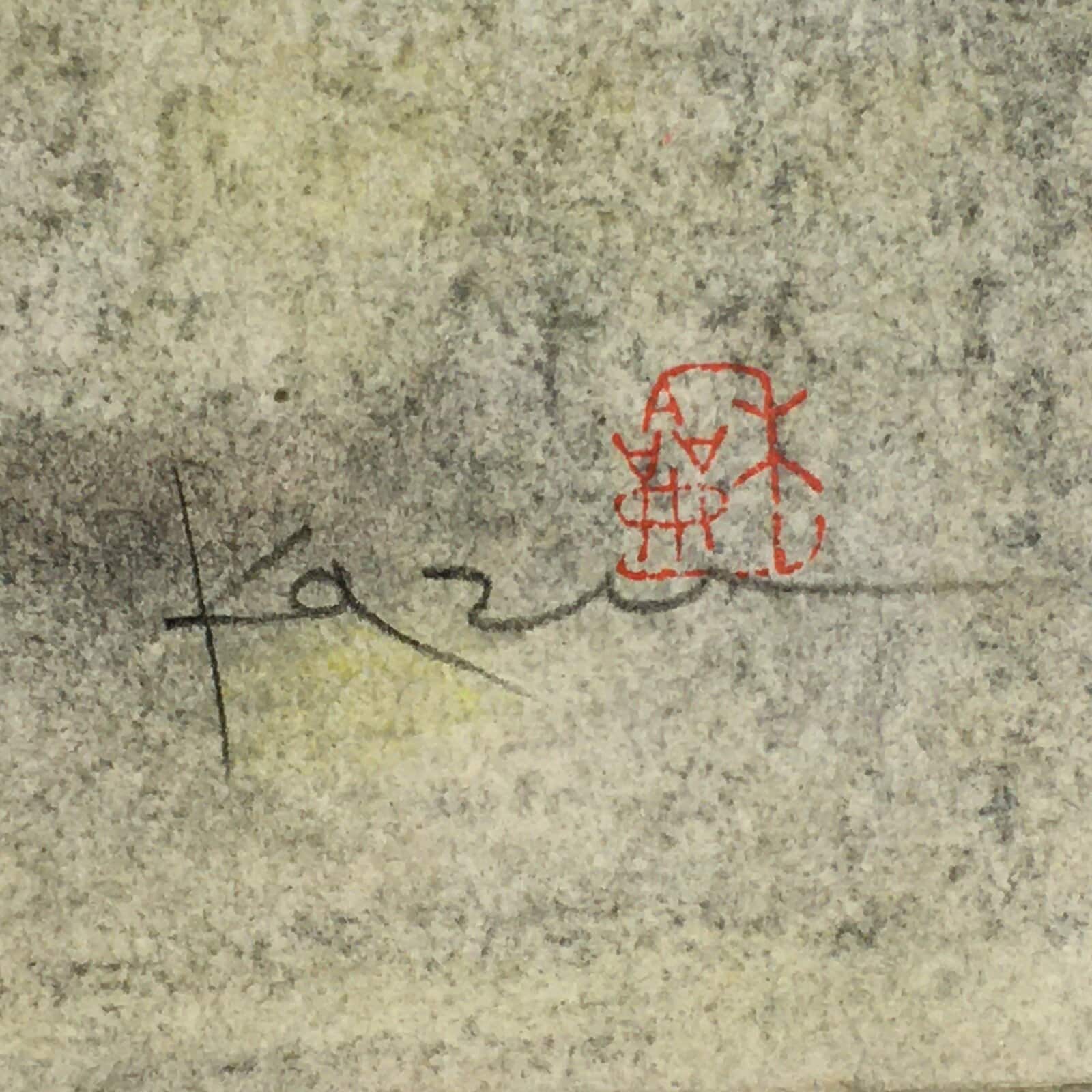 Japanese Art Board Vtg Hand Drawn Picture Flower Vase Lemon A423