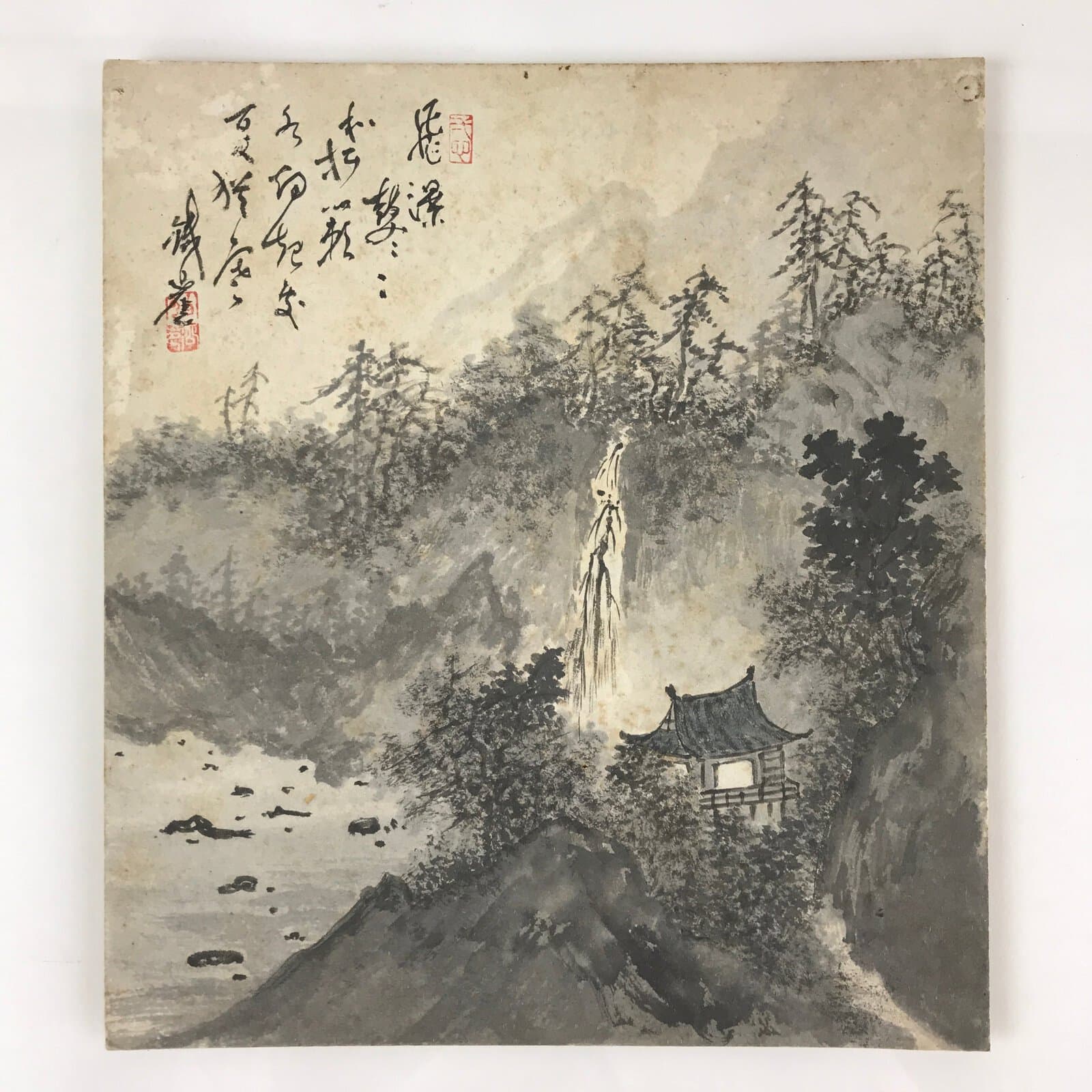 Japanese Art Board Vtg Shikishi Paper Hand Drawn Picture Sansui A444