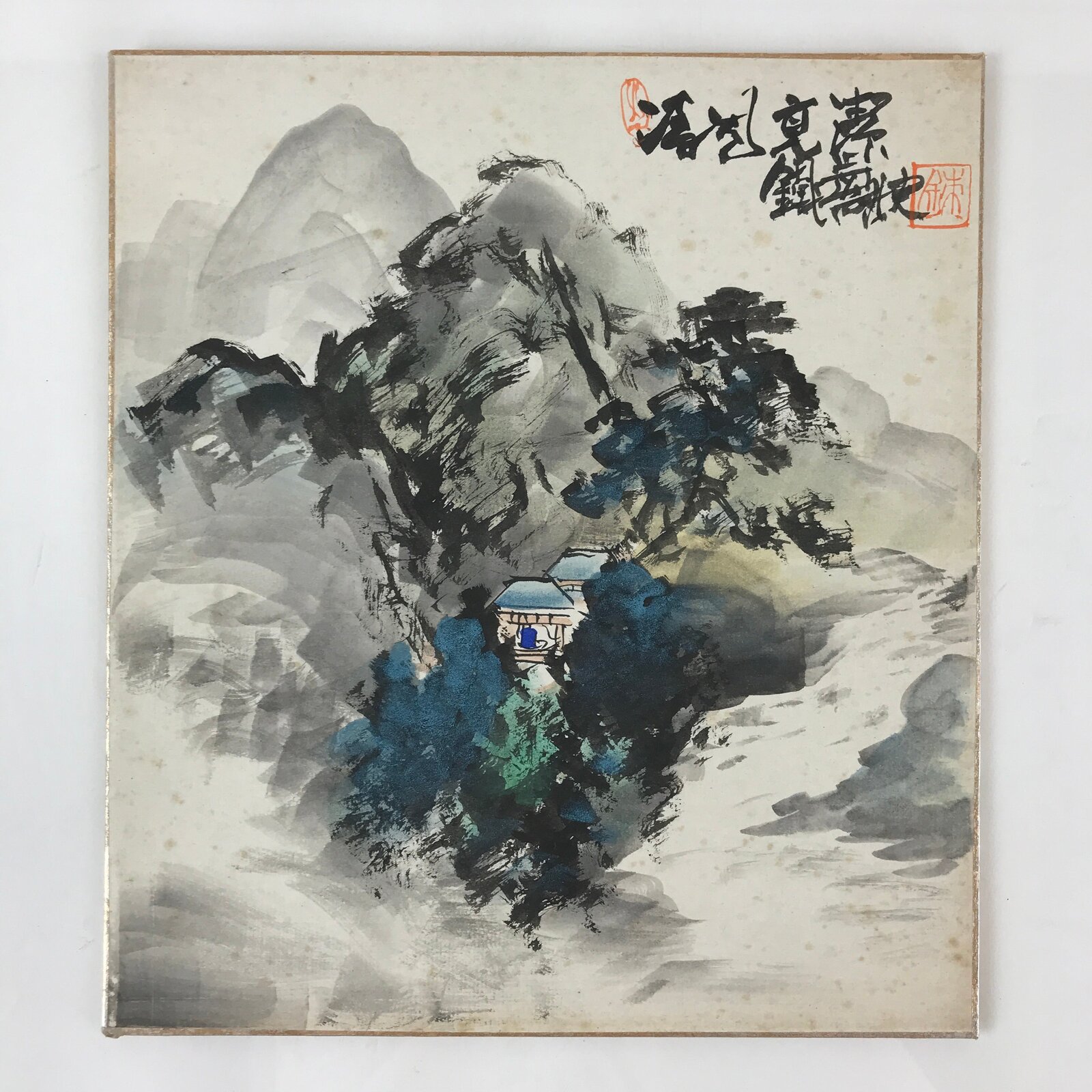 Japanese Art Board Vtg Shikishi Paper Hand Drawn Picture Sansui A445