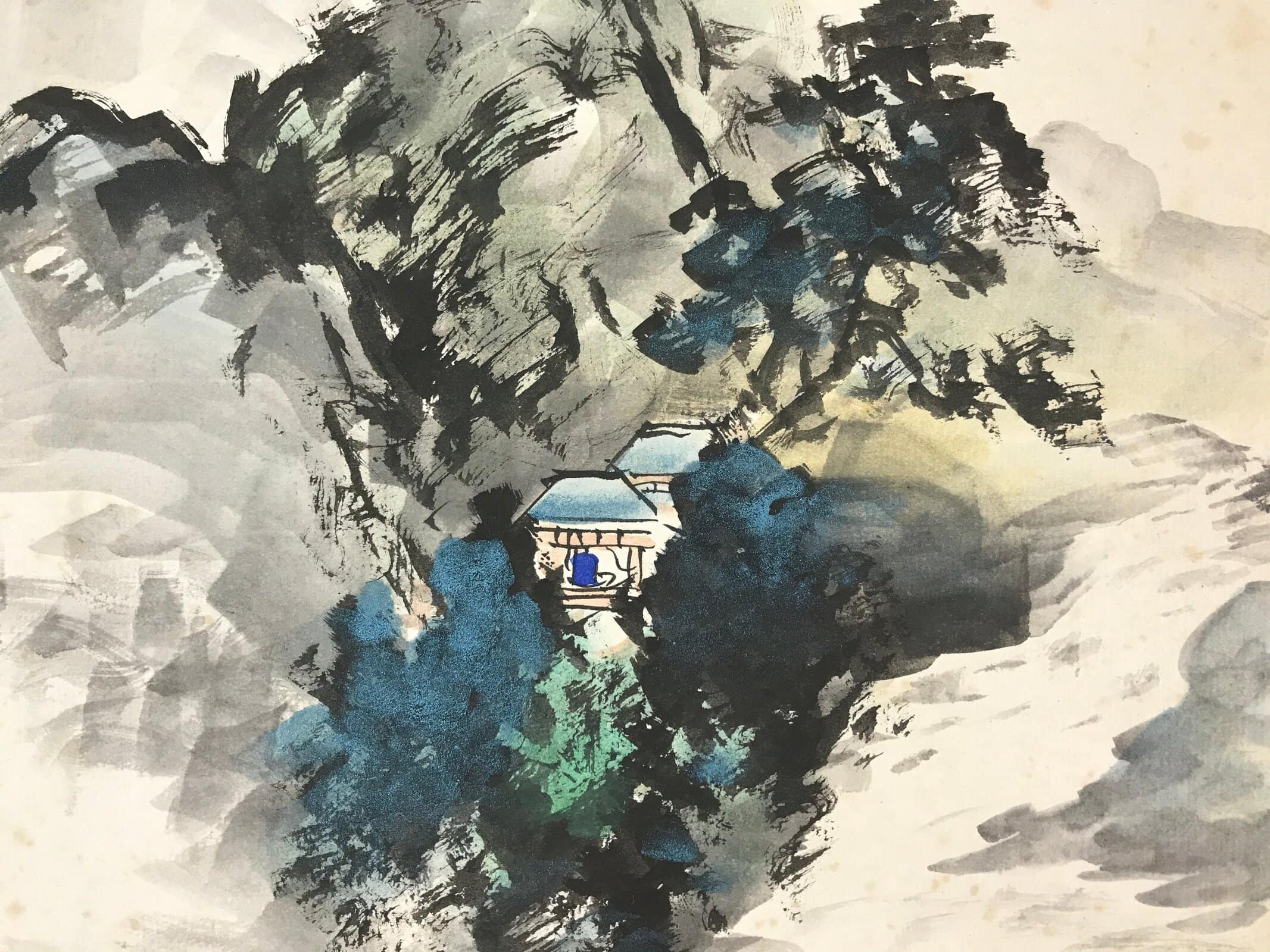 Japanese Art Board Vtg Shikishi Paper Hand Drawn Picture Sansui A445