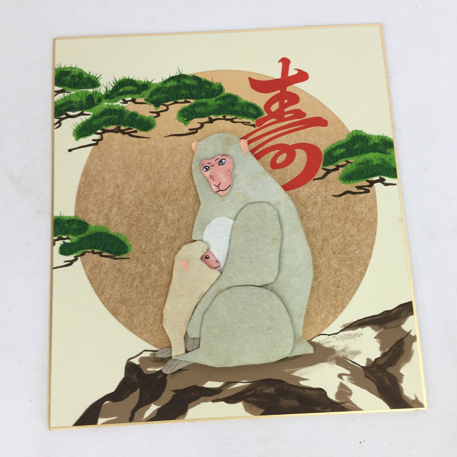 Japanese Art Board Vtg Shikishi Paper Handmade Embossing Oshie Monkey A340