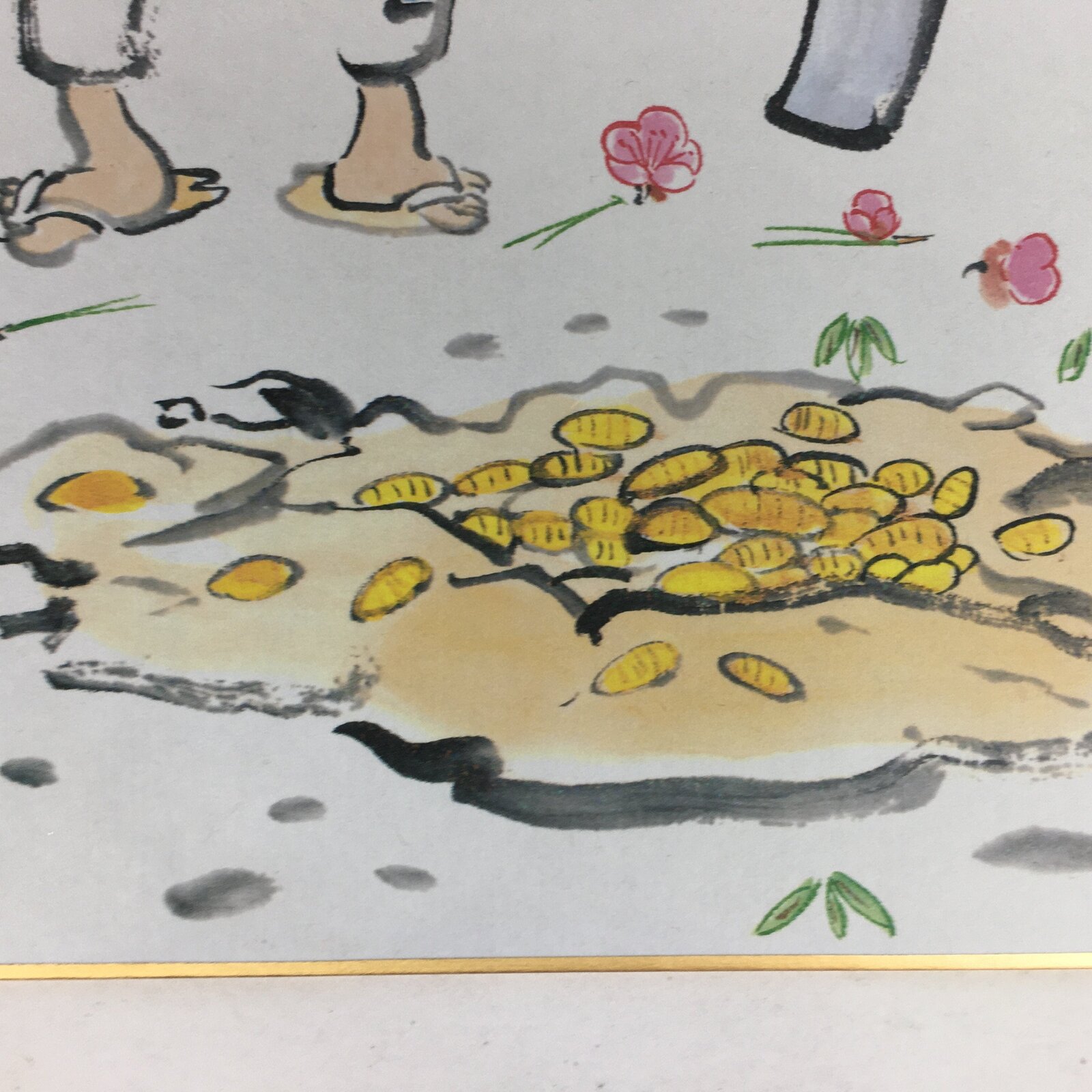 Japanese Art Board Vtg Shikishi Paper Printed Picture Old Man Dog Kanji Words A3