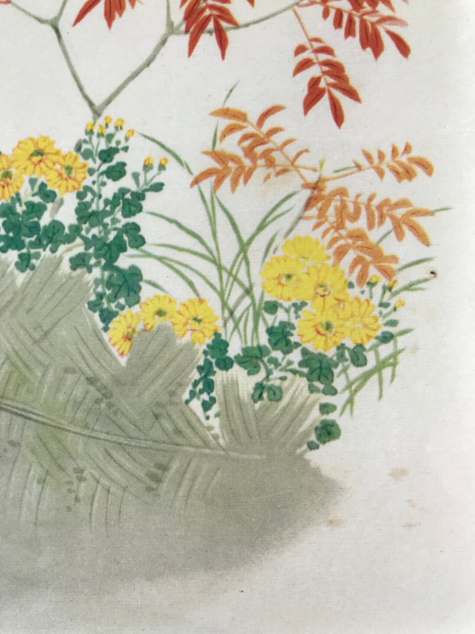 Japanese Art Print Reproduction Chrysanthemum Red Leaves Floral Painting P363