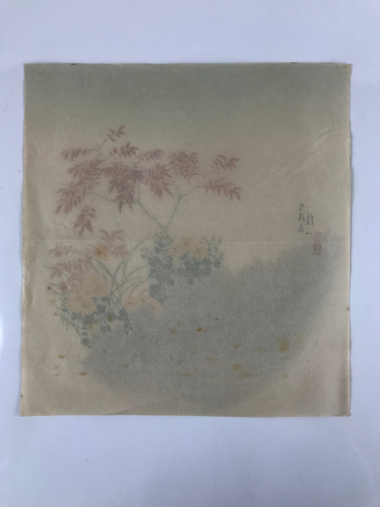 Japanese Art Print Reproduction Chrysanthemum Red Leaves Floral Painting P363