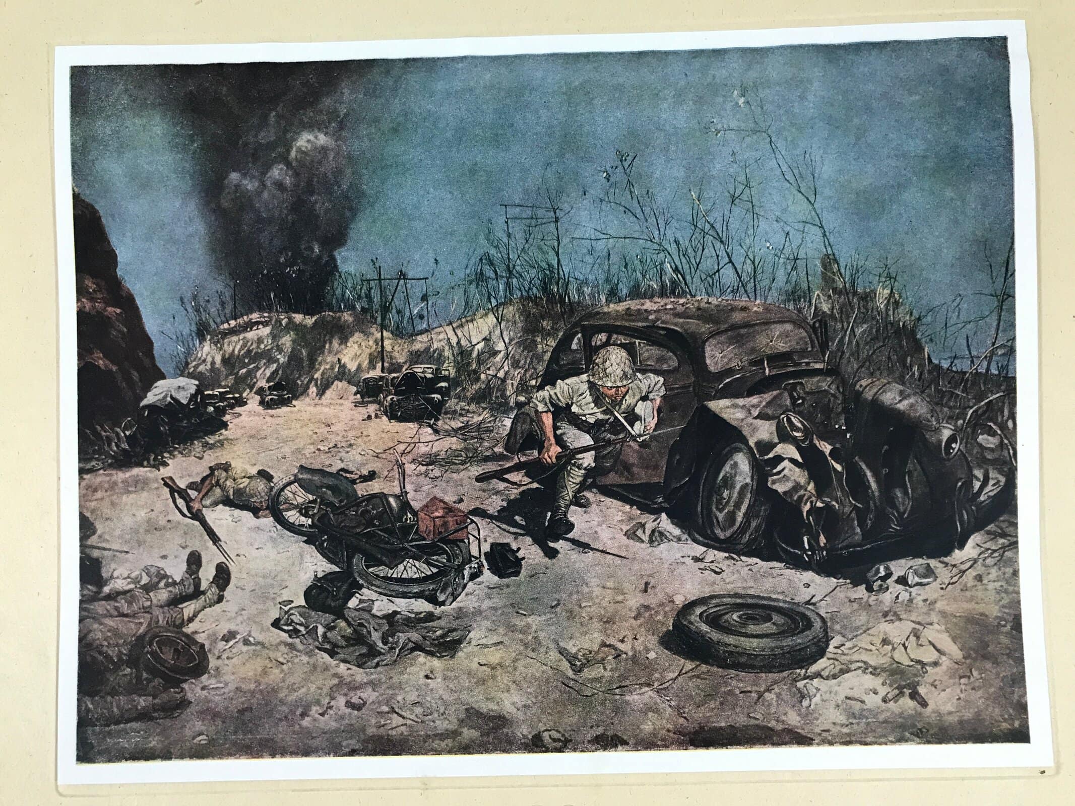 Japanese Art Print Reproduction Military Alley Smoke WWII War Paper Color FL491