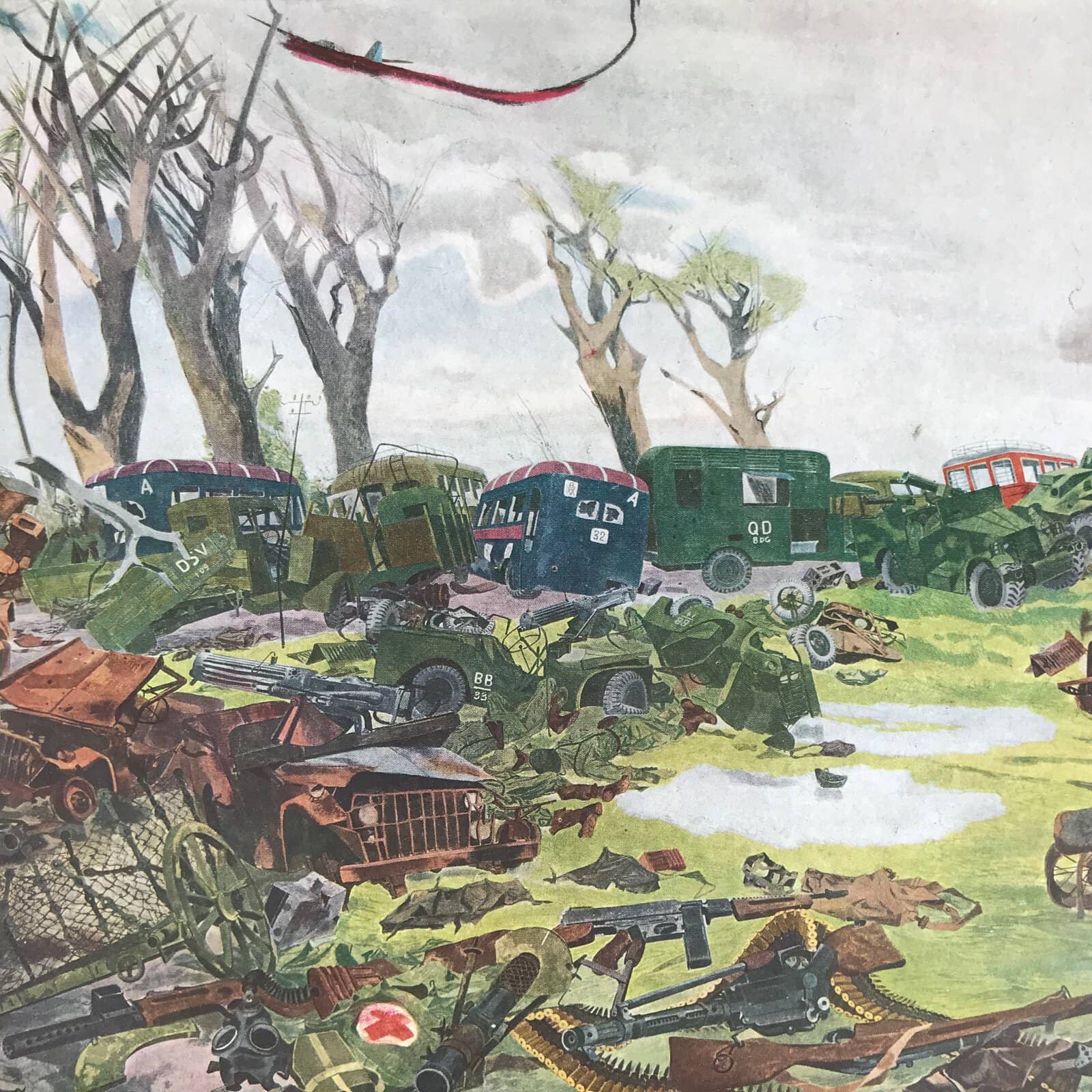 Japanese Art Print Reproduction Military Battle Kalijati Bombing WWII War FL485