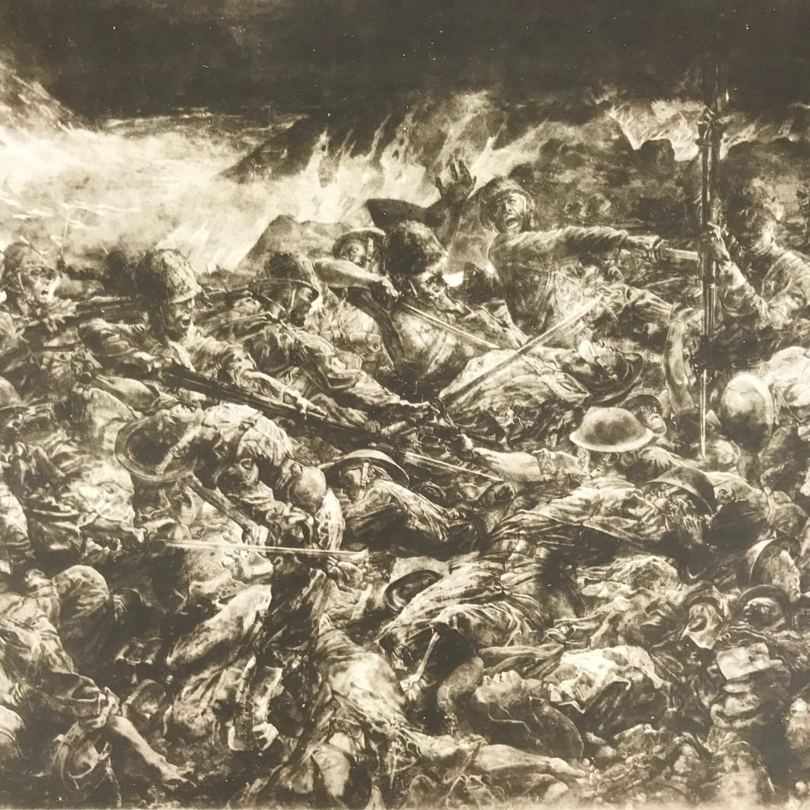 Japanese Art Print Reproduction Military Drawing Battle Attu WWII Pacific FL469