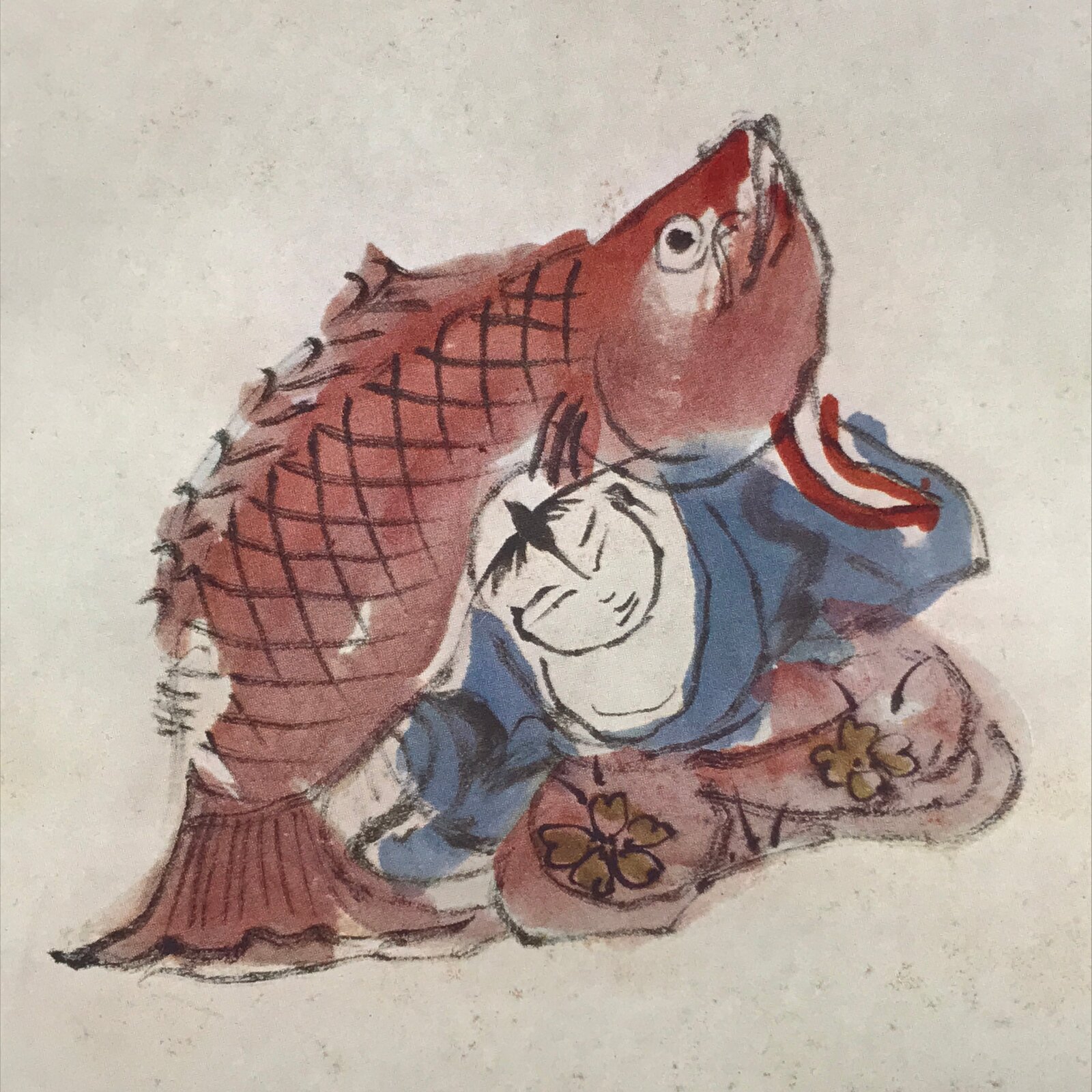 Japanese Art Print Reproduction Rosanjin Sea Bream Fisherman Color Paper FL424