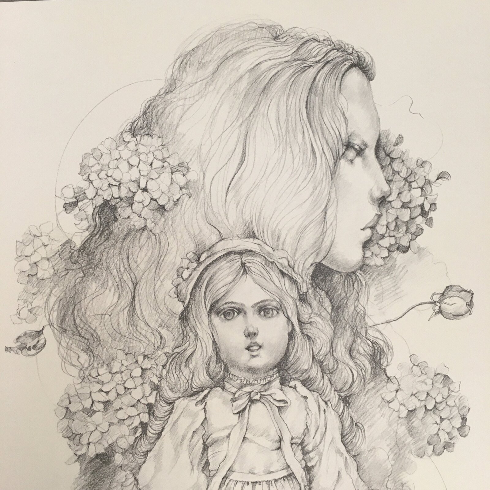 Japanese Art Print Sketching Drawing Woman Profile Dessins Vtg Pencil P278