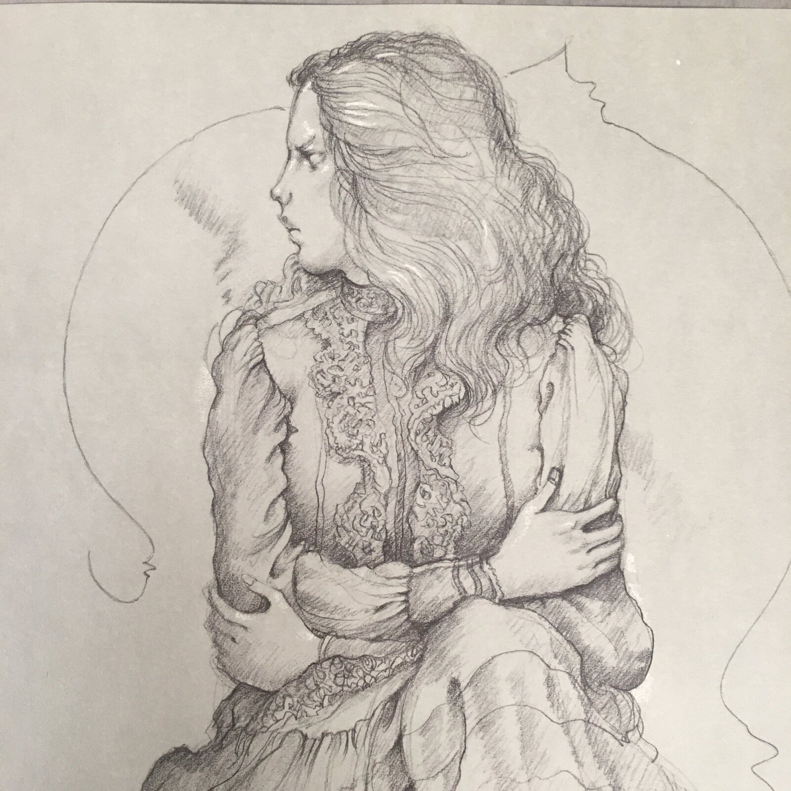 Japanese Art Print Sketching Drawing Woman Profile Dessins Vtg Pencil P279