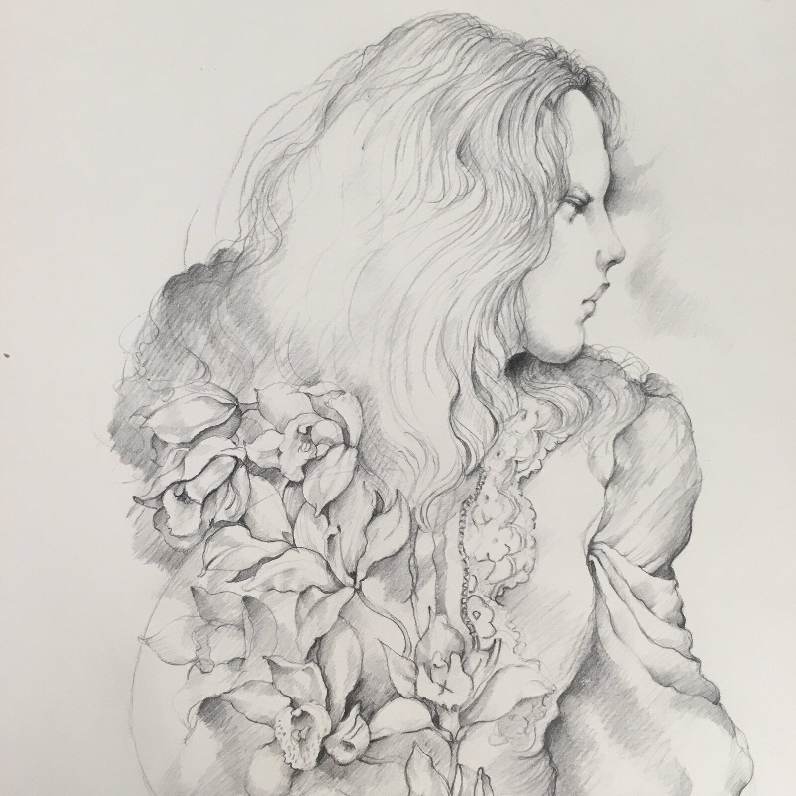 Japanese Art Print Sketching Drawing Woman Profile Dessins Vtg Pencil P280