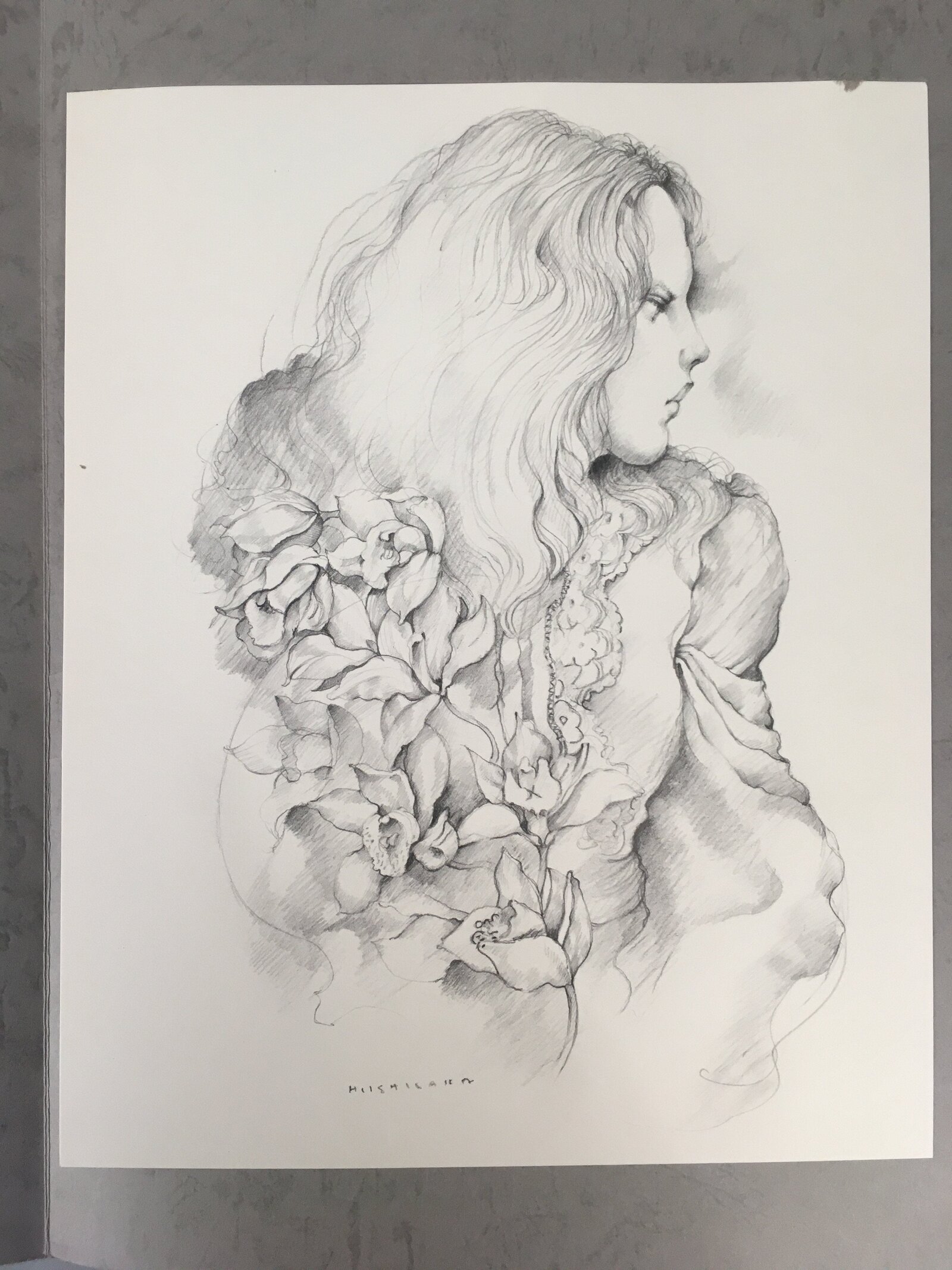 Japanese Art Print Sketching Drawing Woman Profile Dessins Vtg Pencil P280