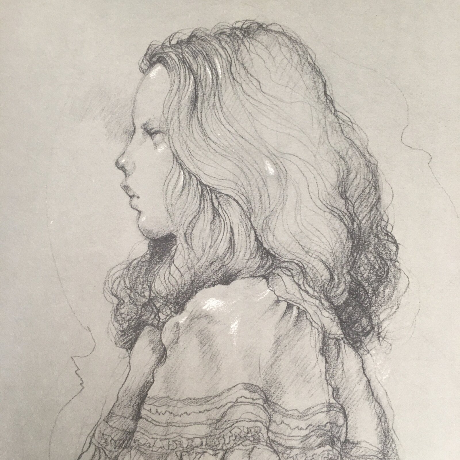 Japanese Art Print Sketching Drawing Woman Profile Dessins Vtg Pencil P281