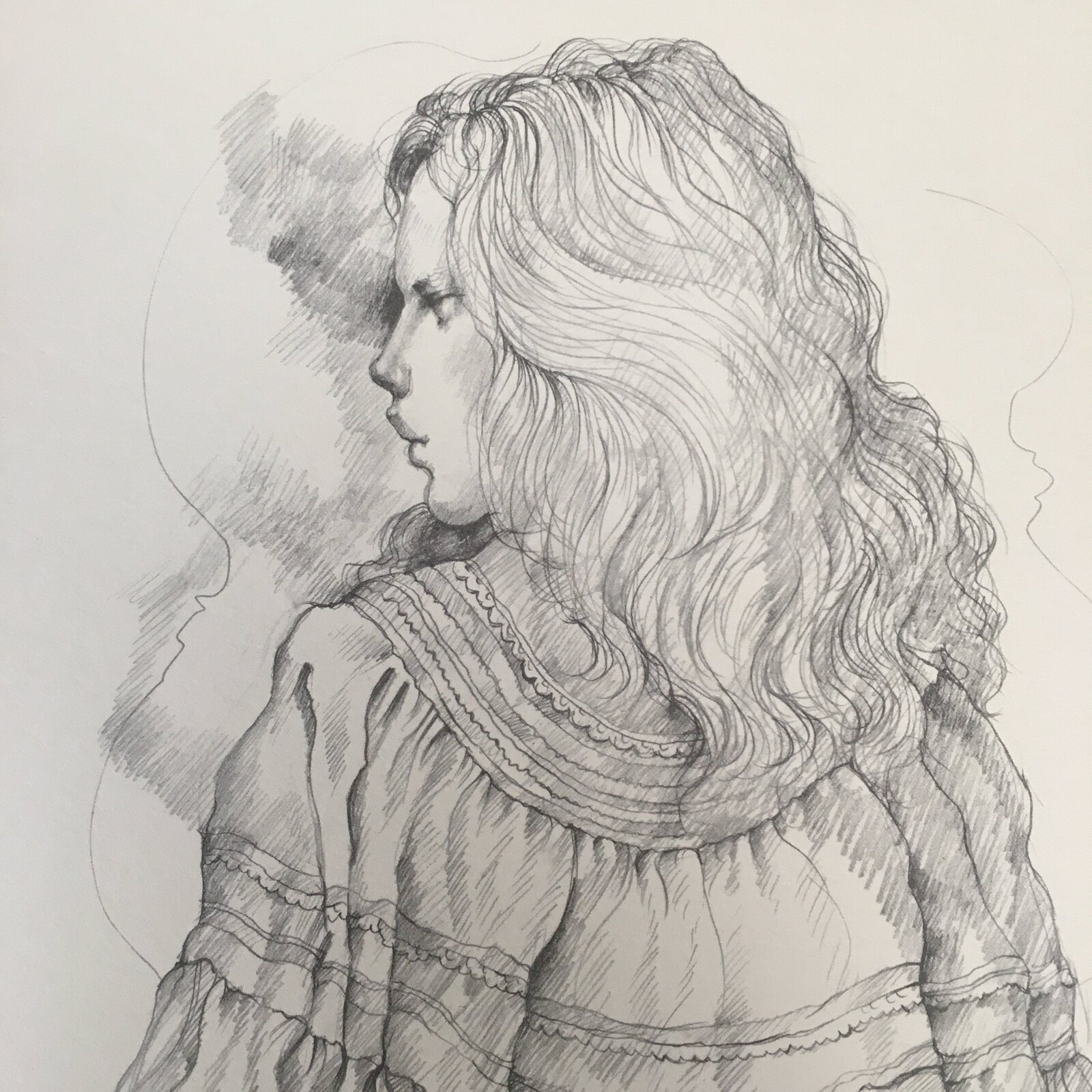 Japanese Art Print Sketching Drawing Woman Profile Dessins Vtg Pencil P282