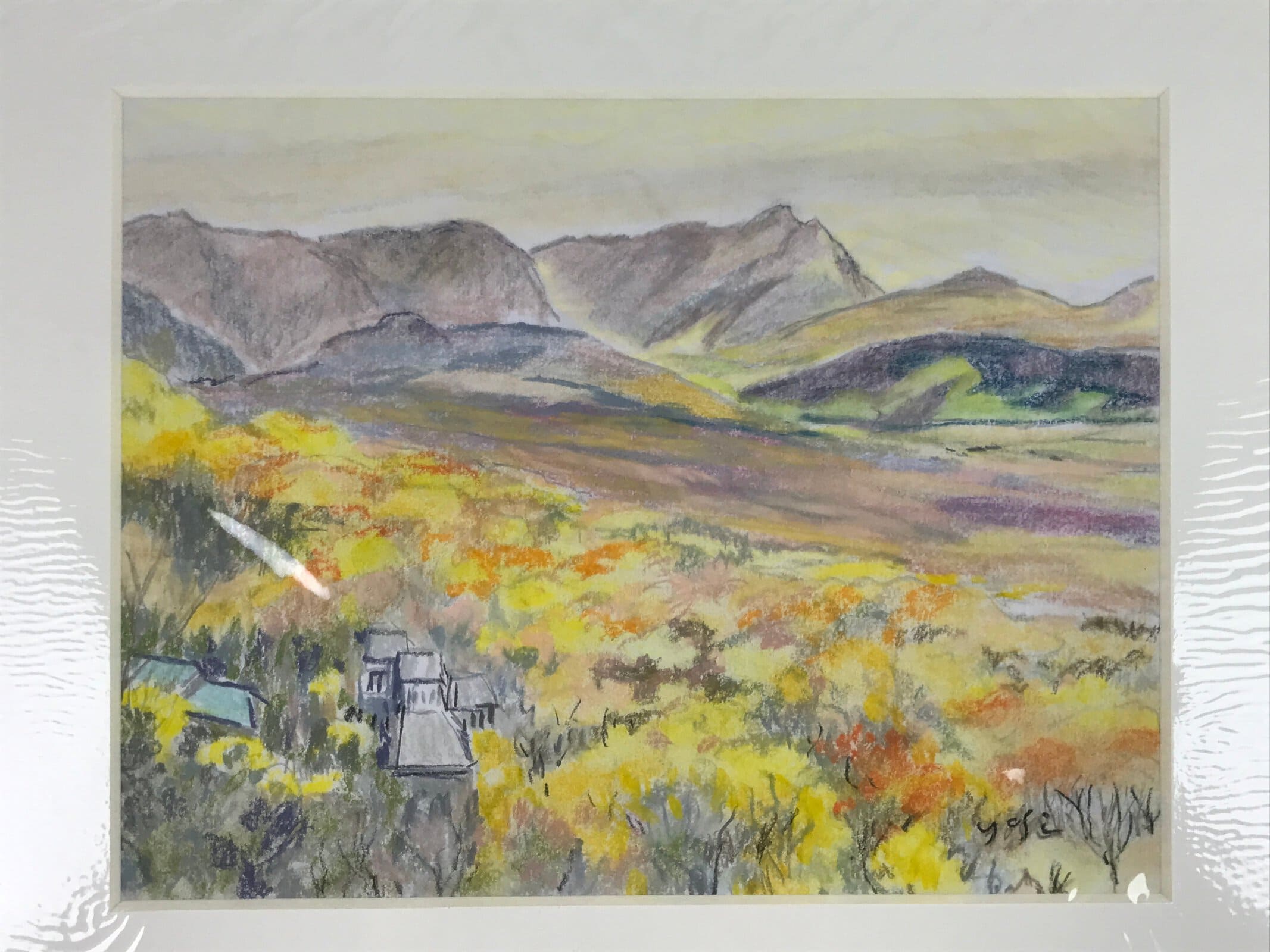 Japanese Autumn Mountain Valley Pastel Drawing Art Signed Yoshihiro Hagino FL331