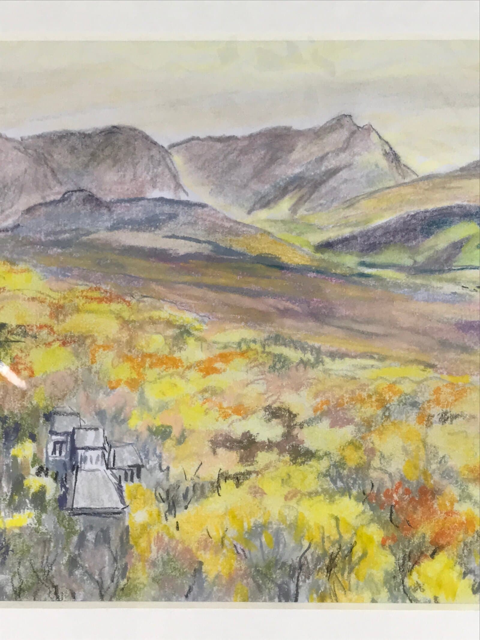 Japanese Autumn Mountain Valley Pastel Drawing Art Signed Yoshihiro Hagino FL331