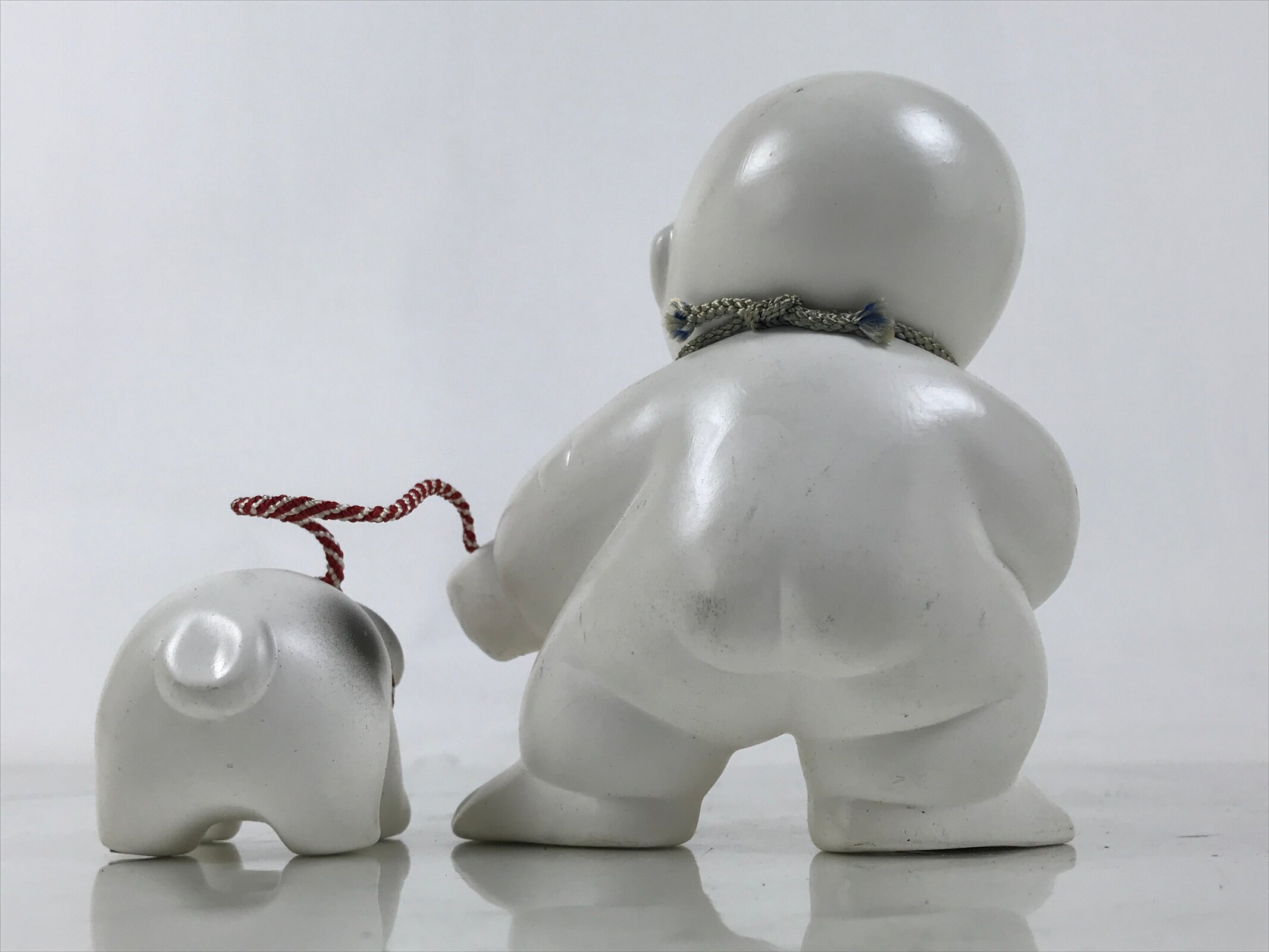 Japanese Baby Dog Clay Doll Vtg Ningyo Chubby White Apron Orange Figurine ST47