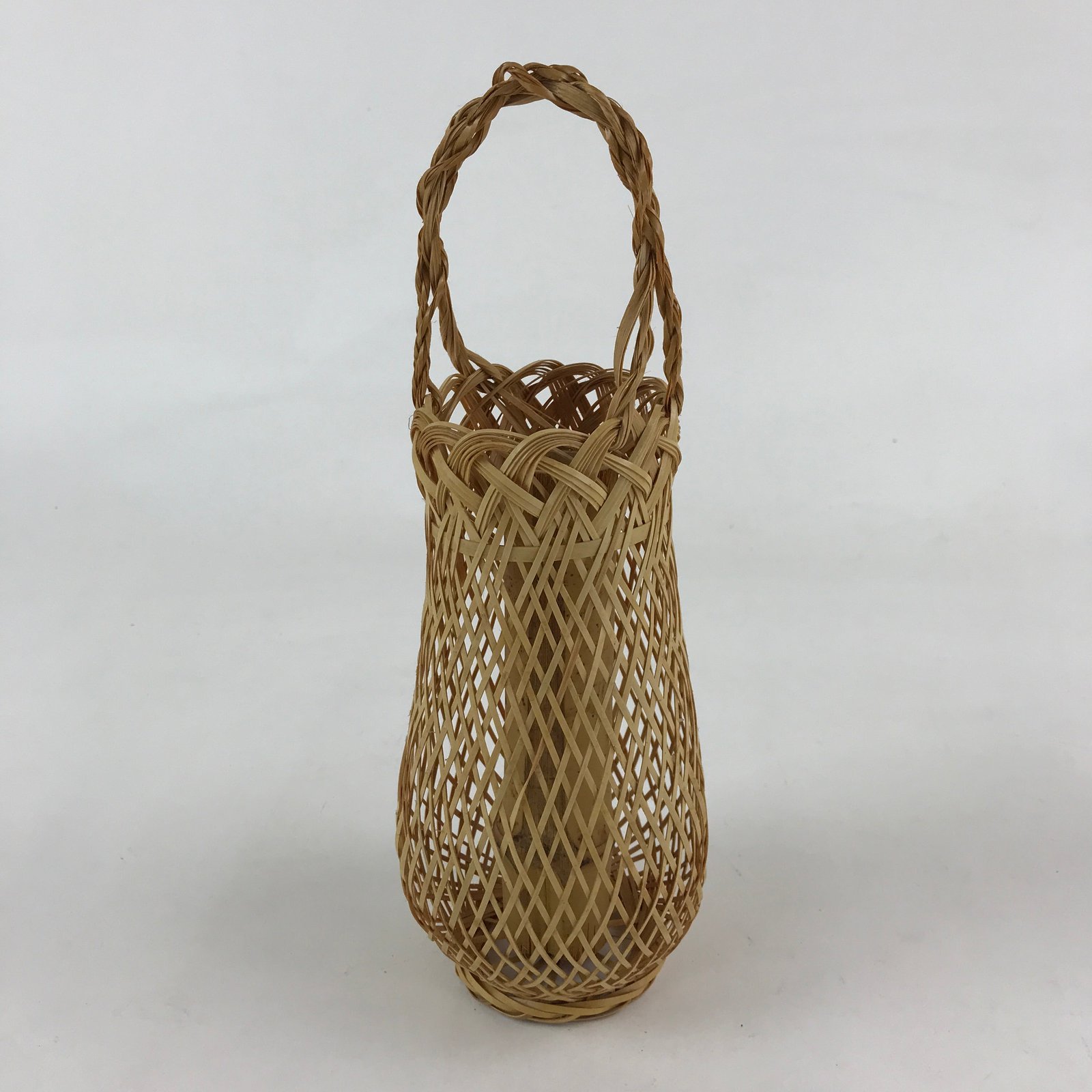 Japanese Bamboo Basket Flower Vase Vtg Kago Ikebana Arrangement Kado B215