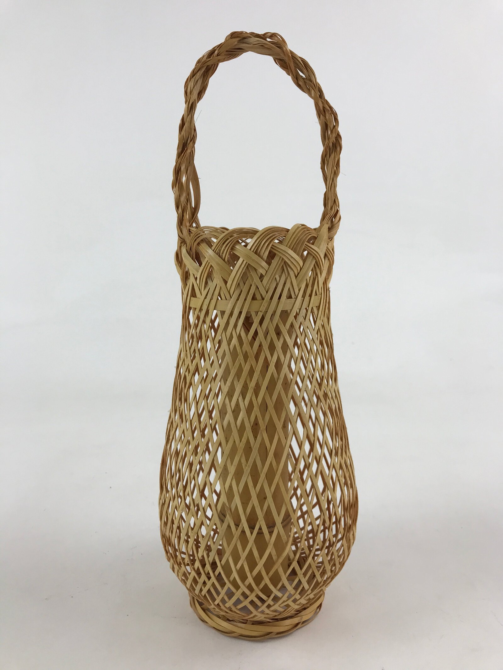 Japanese Bamboo Basket Flower Vase Vtg Kago Ikebana Arrangement Kado B215