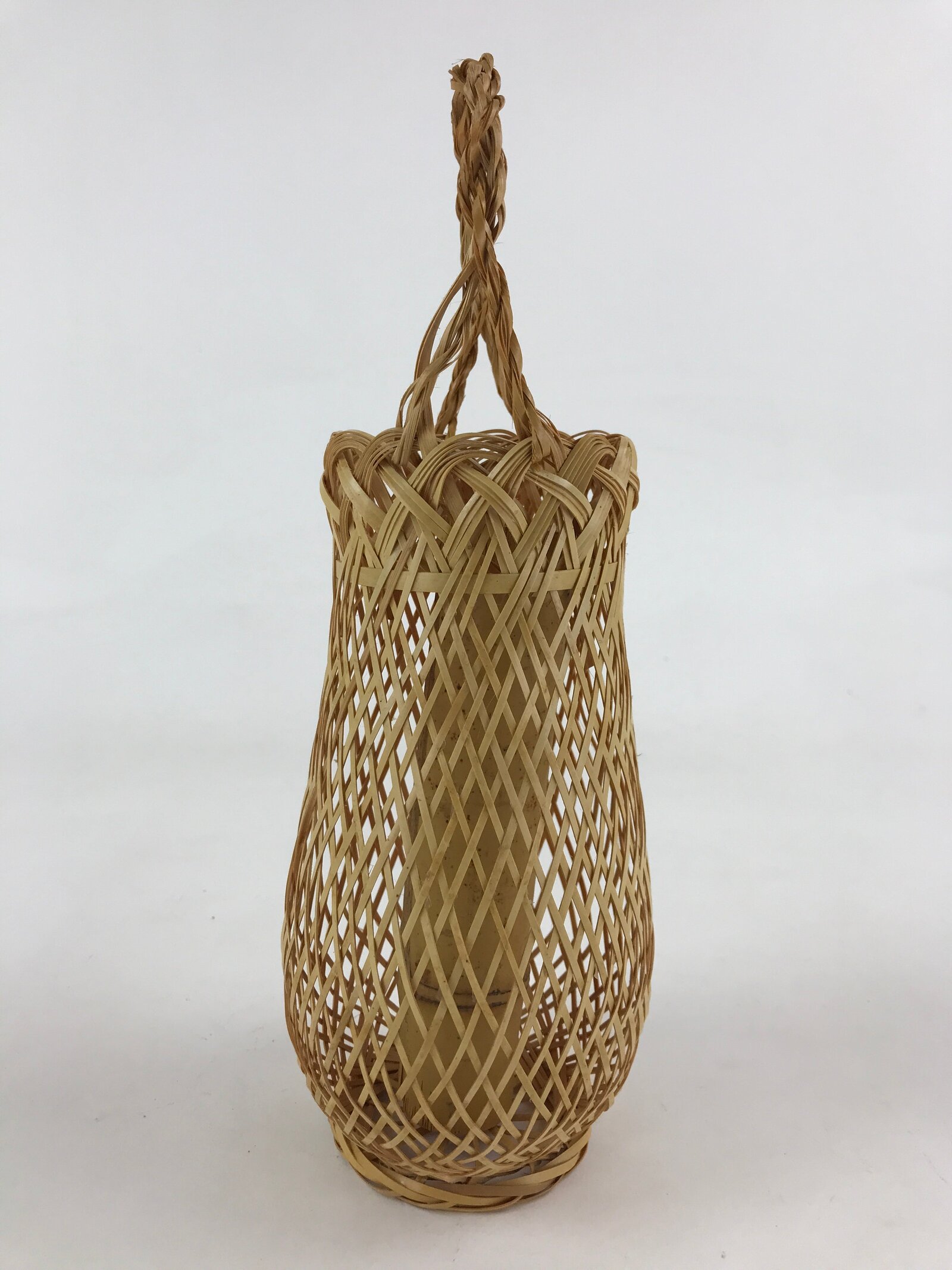 Japanese Bamboo Basket Flower Vase Vtg Kago Ikebana Arrangement Kado B215