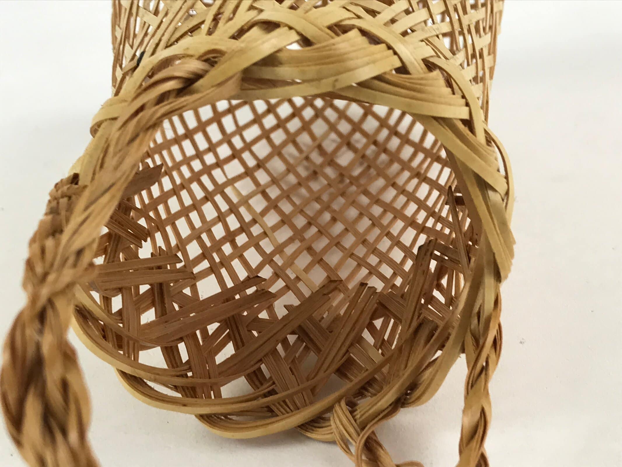 Japanese Bamboo Basket Flower Vase Vtg Kago Ikebana Arrangement Kado B215