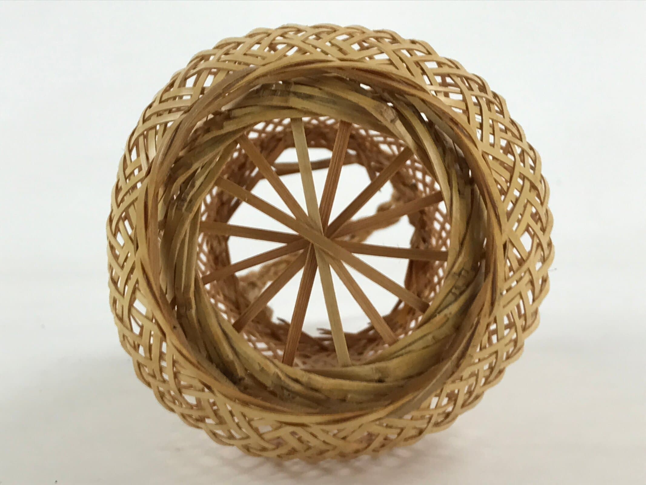 Japanese Bamboo Basket Flower Vase Vtg Kago Ikebana Arrangement Kado B215