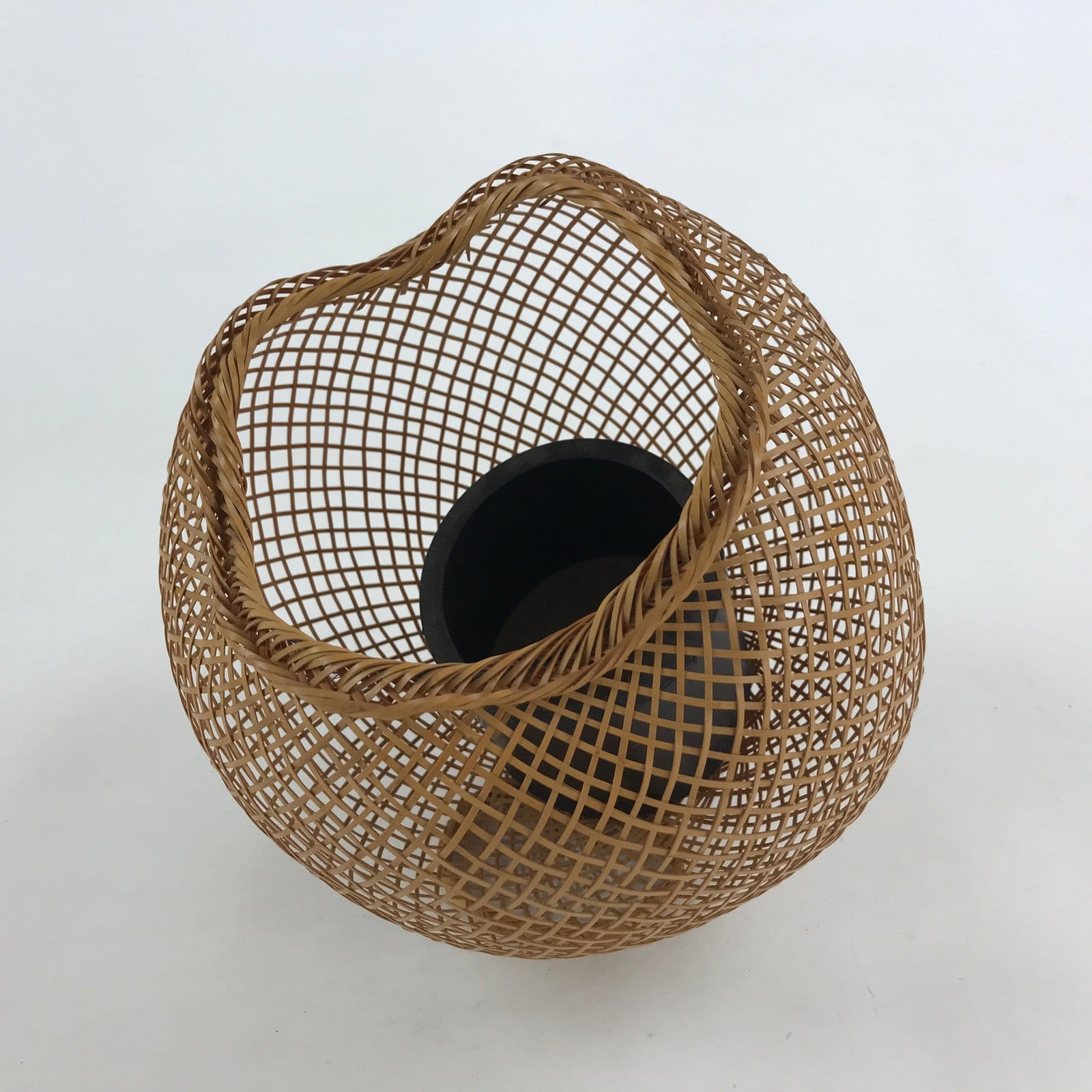 Japanese Bamboo Basket Flower Vase Vtg Kago Ikebana Arrangement Kado B219