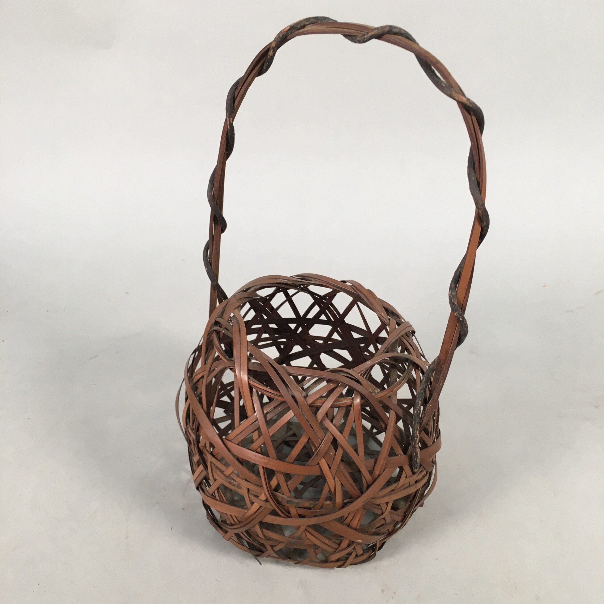 Japanese Bamboo Basket Vtg Flower Vase Ikebana Arrangement Kado B130