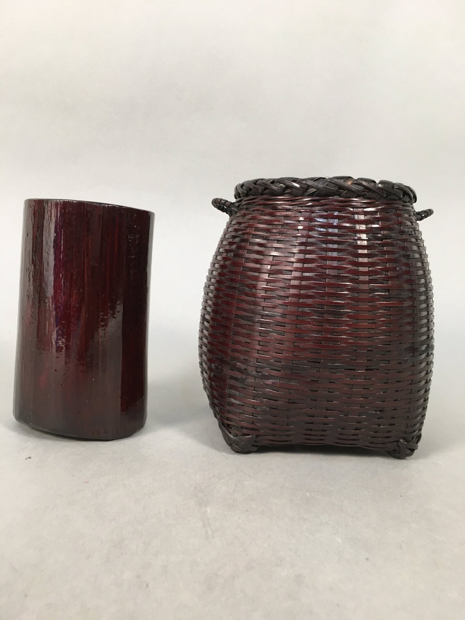 Japanese Bamboo Basket Vtg Flower Vase Ikebana Arrangement Kado B137