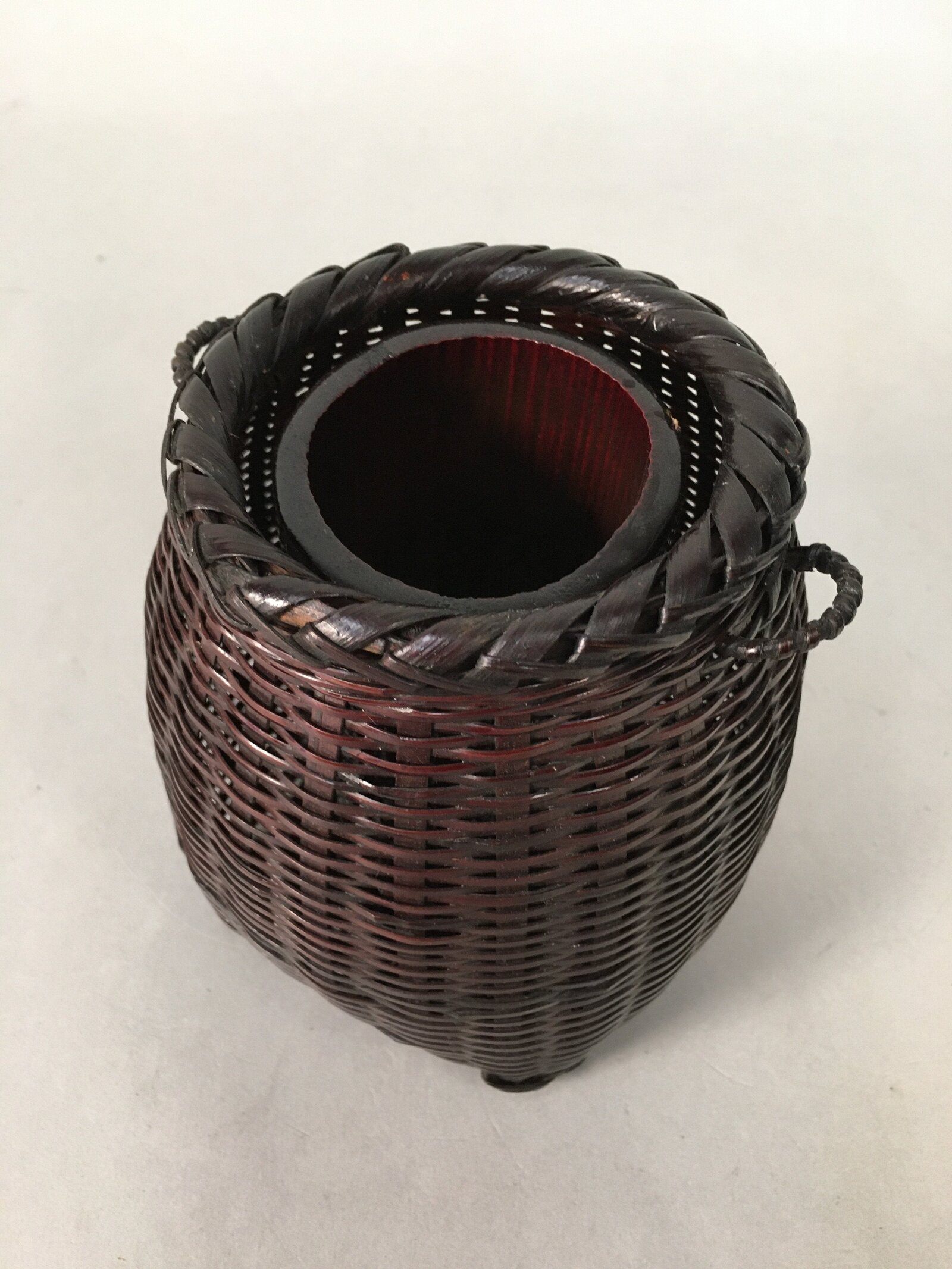 Japanese Bamboo Basket Vtg Flower Vase Ikebana Arrangement Kado B137