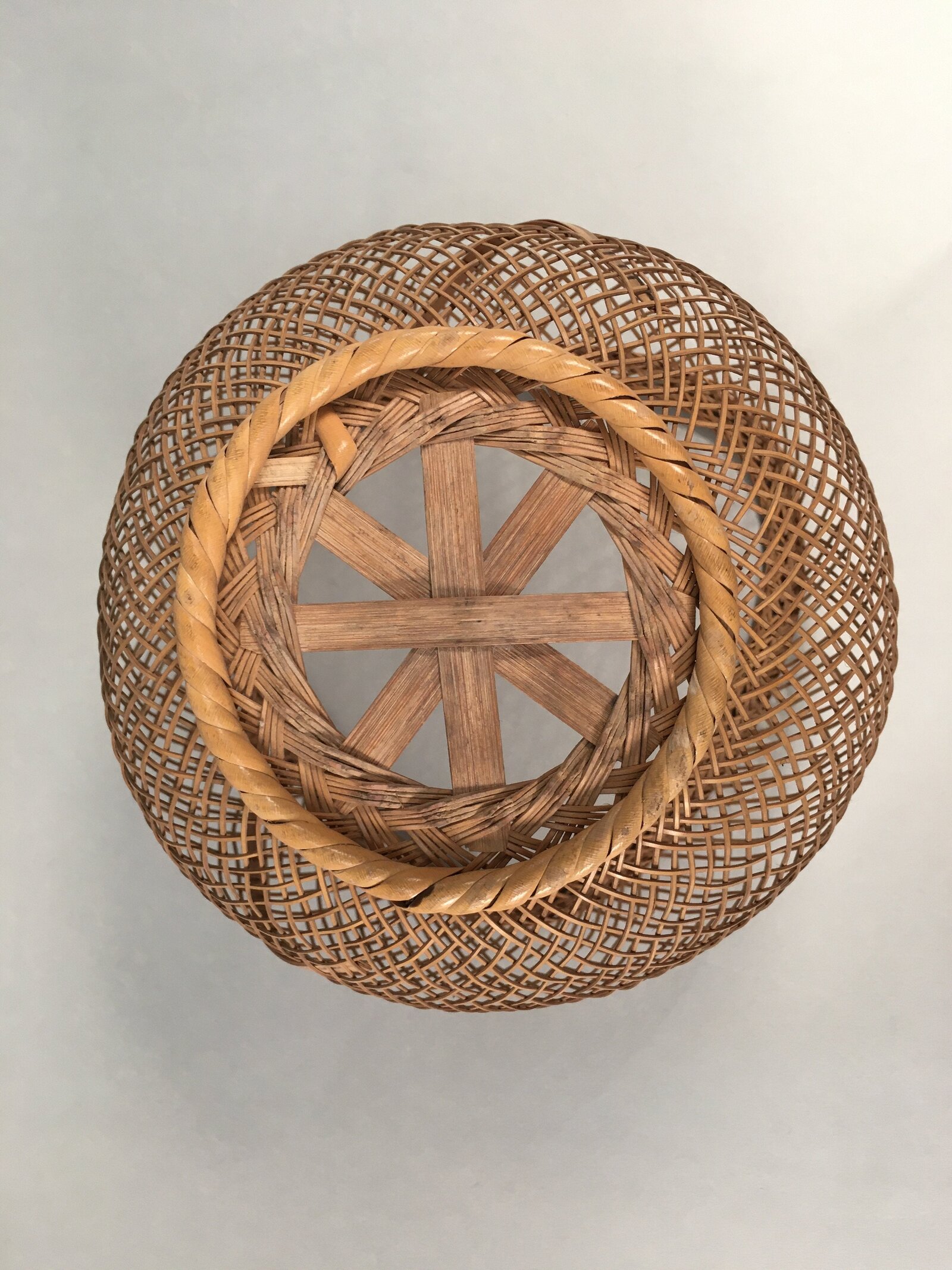 Japanese Bamboo Basket Vtg Flower Vase Ikebana Arrangement Kado B143