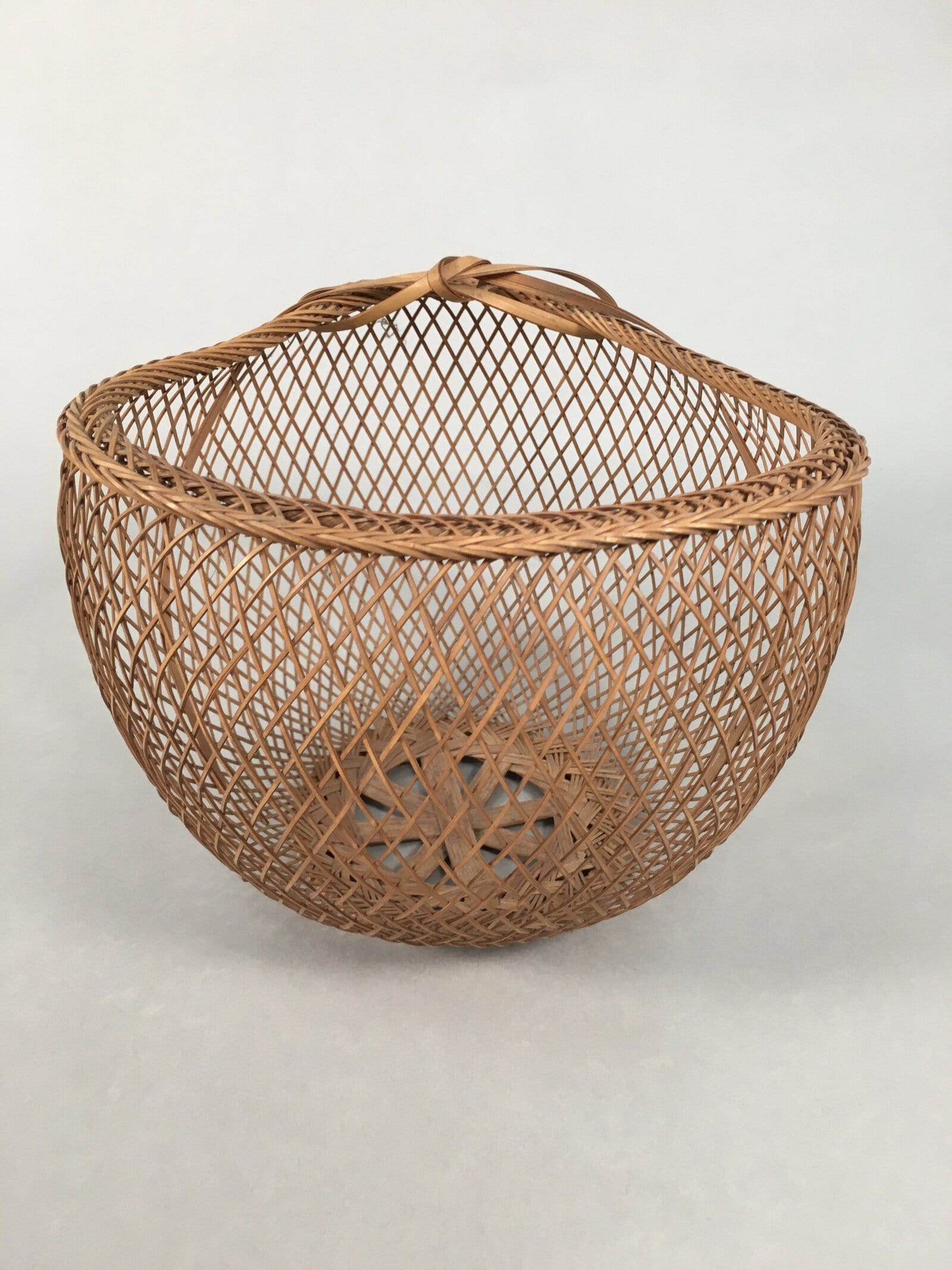 Japanese Bamboo Basket Vtg Flower Vase Ikebana Arrangement Kado B143