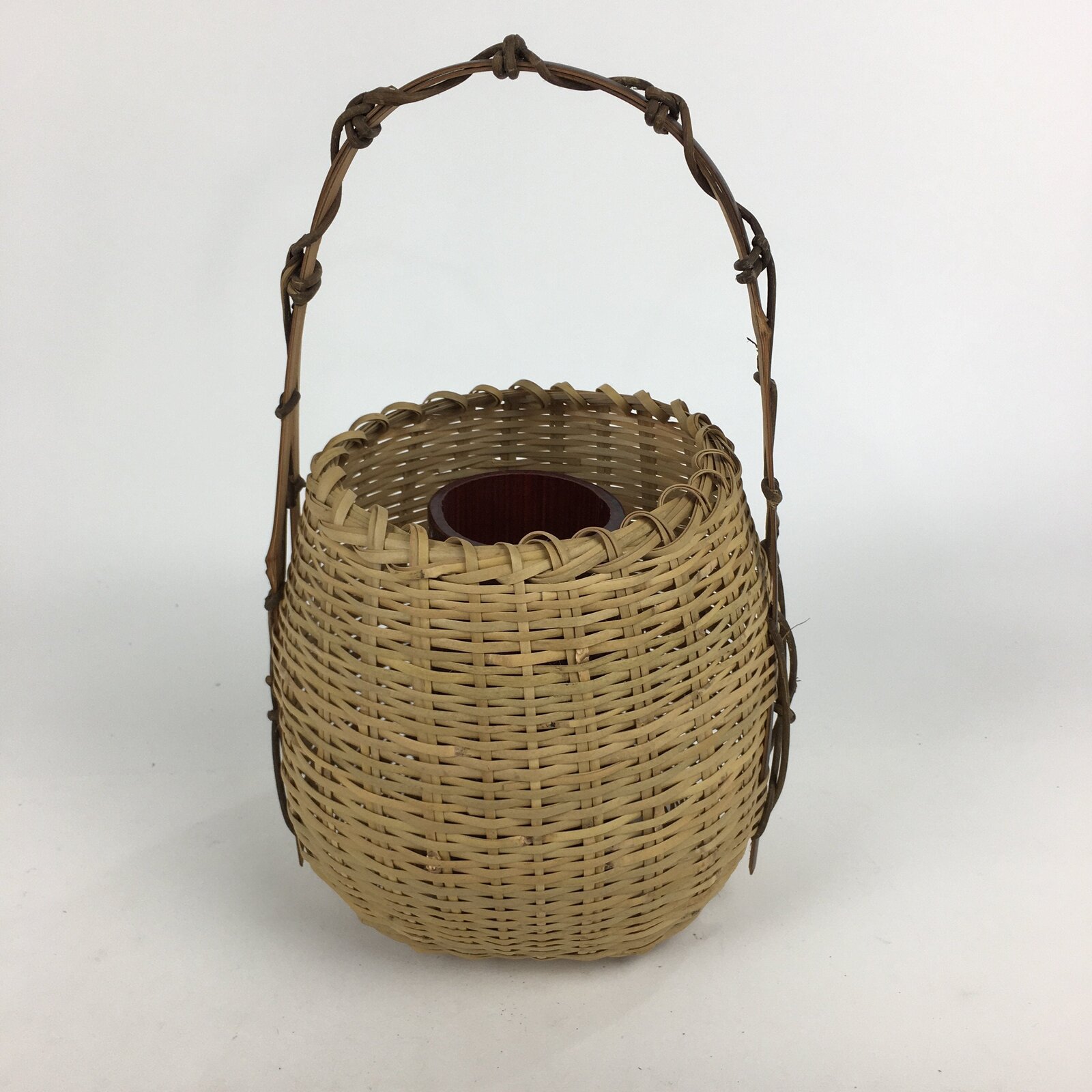 Japanese Bamboo Basket Vtg Flower Vase Ikebana Arrangement Kado B159