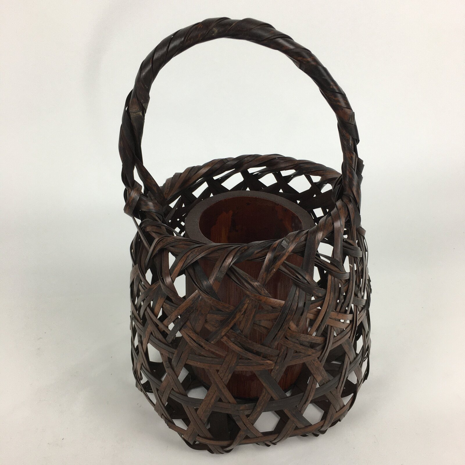 Japanese Bamboo Basket Vtg Flower Vase Ikebana Arrangement Kago Kado B164