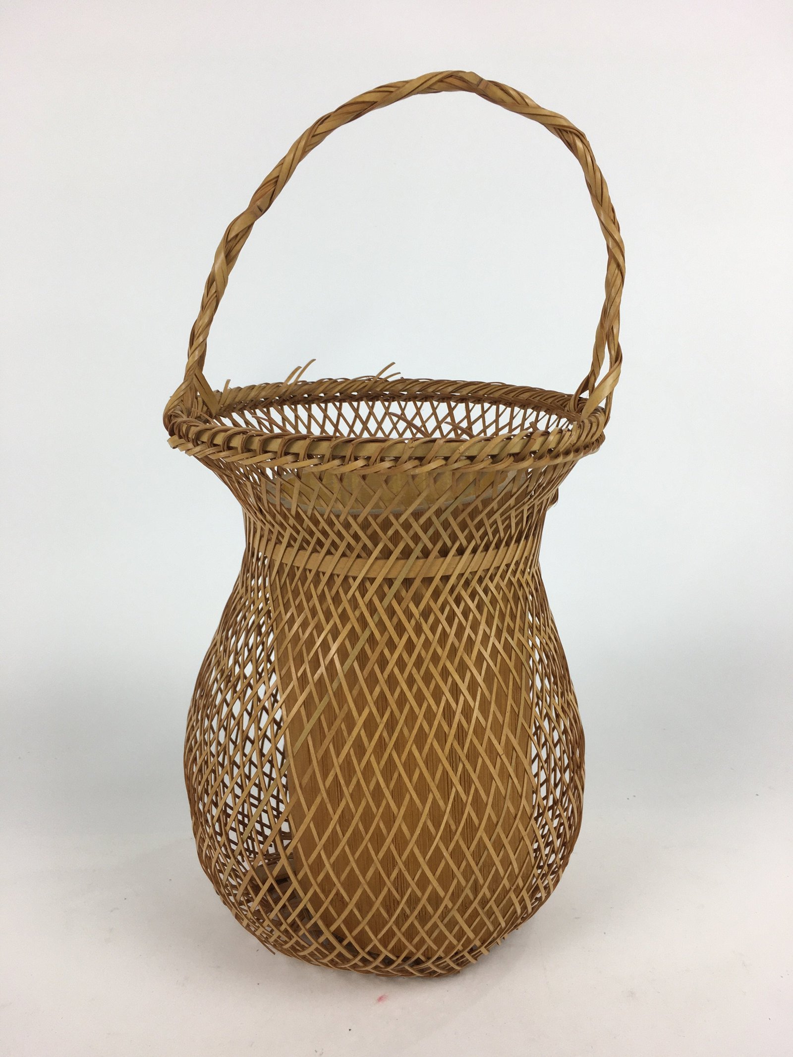 Japanese Bamboo Basket Vtg Ikebana Flower Arrangement Vase Kado Kago B171