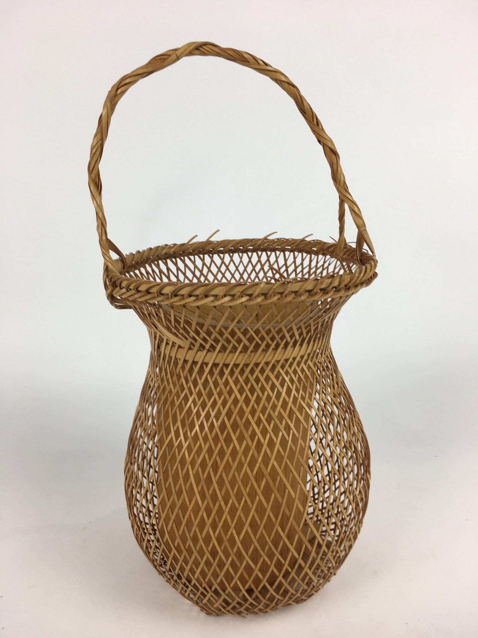 Japanese Bamboo Basket Vtg Ikebana Flower Arrangement Vase Kado Kago B171