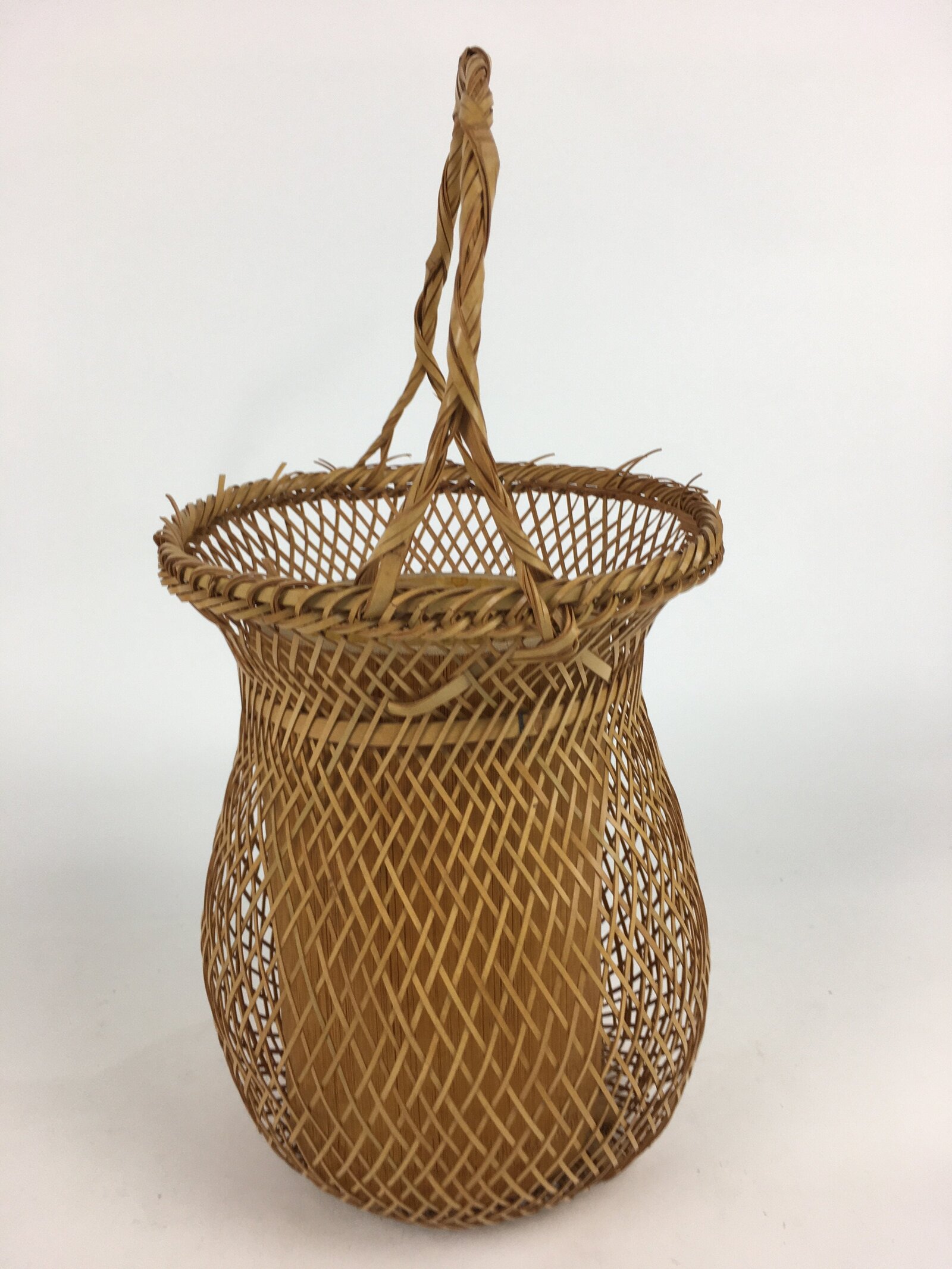 Japanese Bamboo Basket Vtg Ikebana Flower Arrangement Vase Kado Kago B171