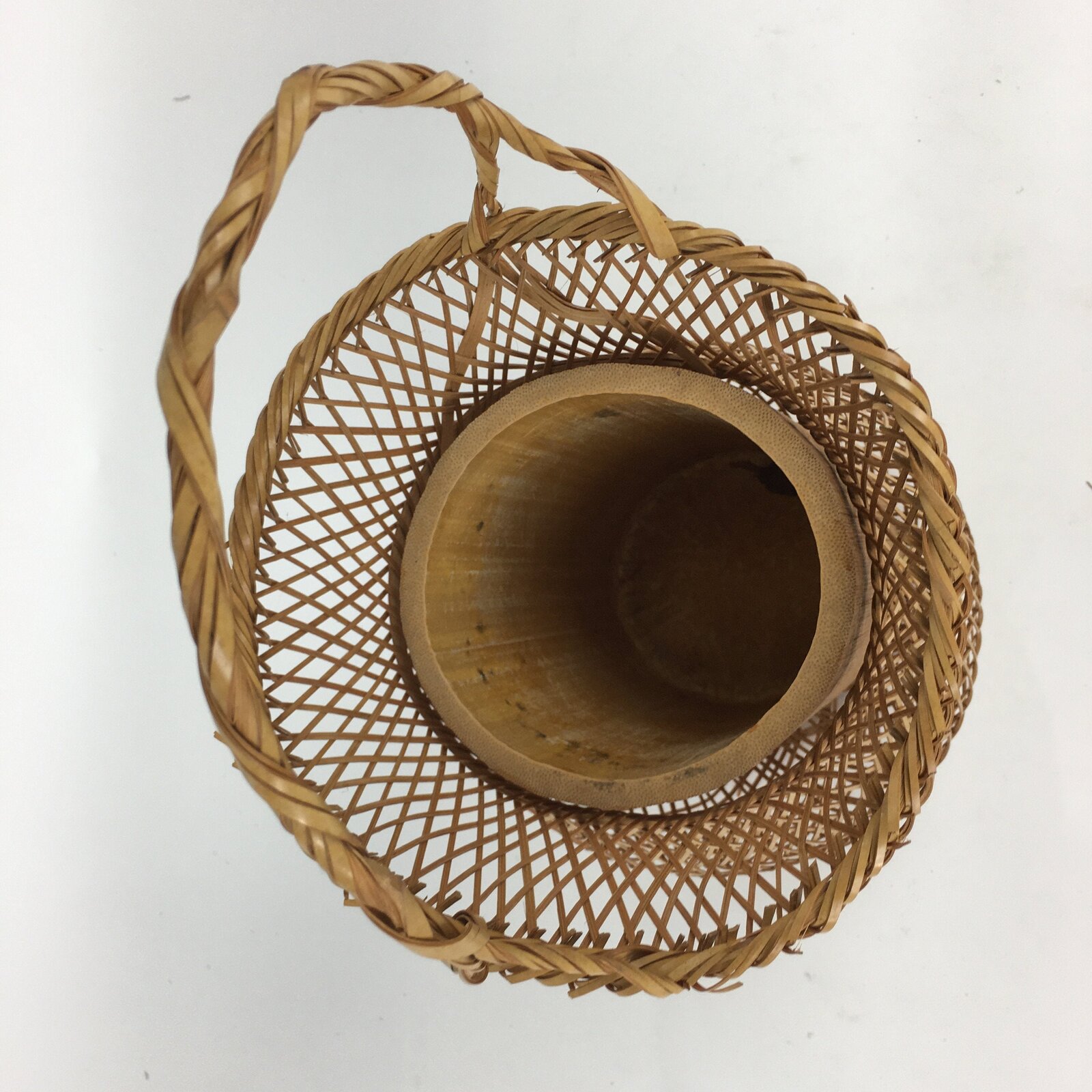 Japanese Bamboo Basket Vtg Ikebana Flower Arrangement Vase Kado Kago B171