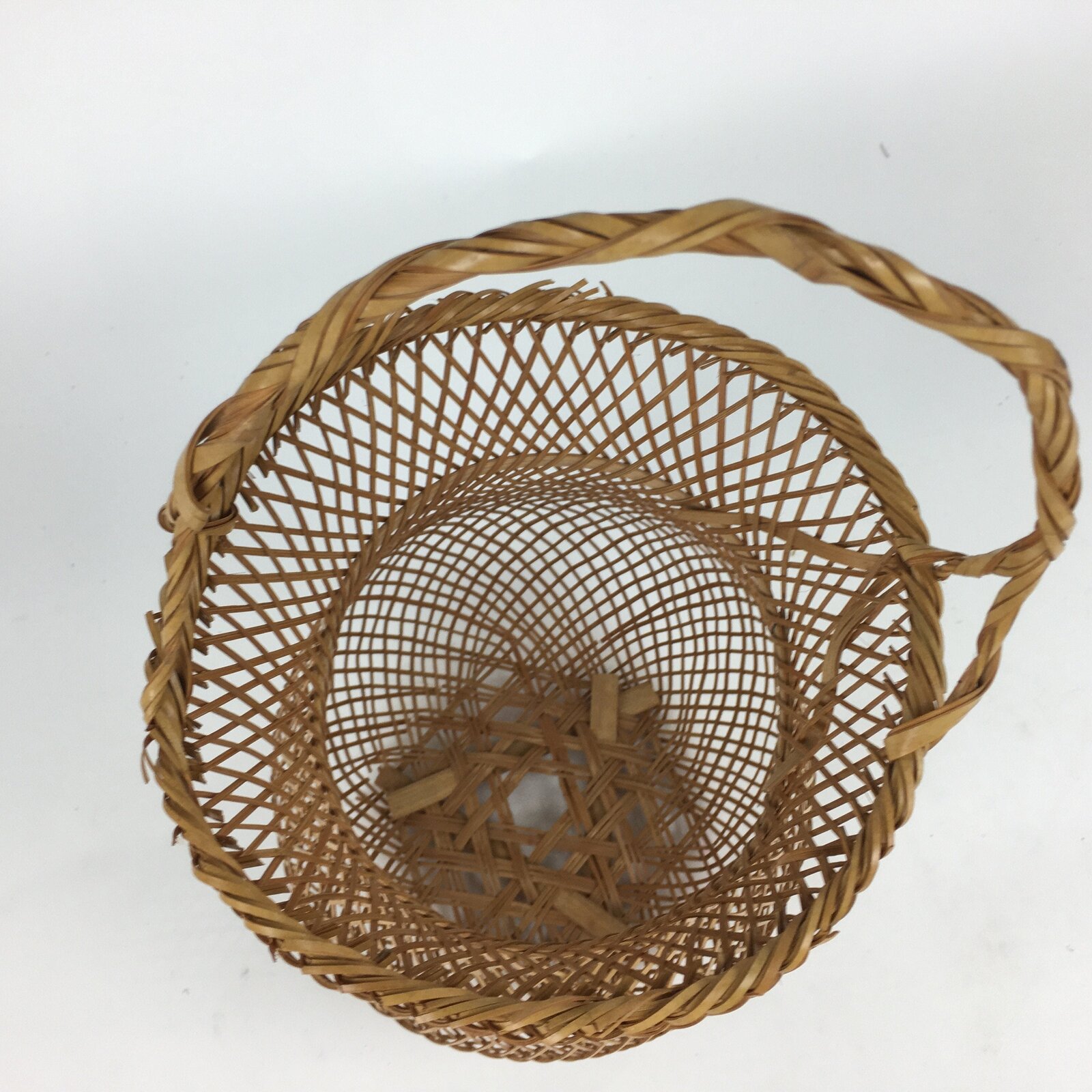 Japanese Bamboo Basket Vtg Ikebana Flower Arrangement Vase Kado Kago B171