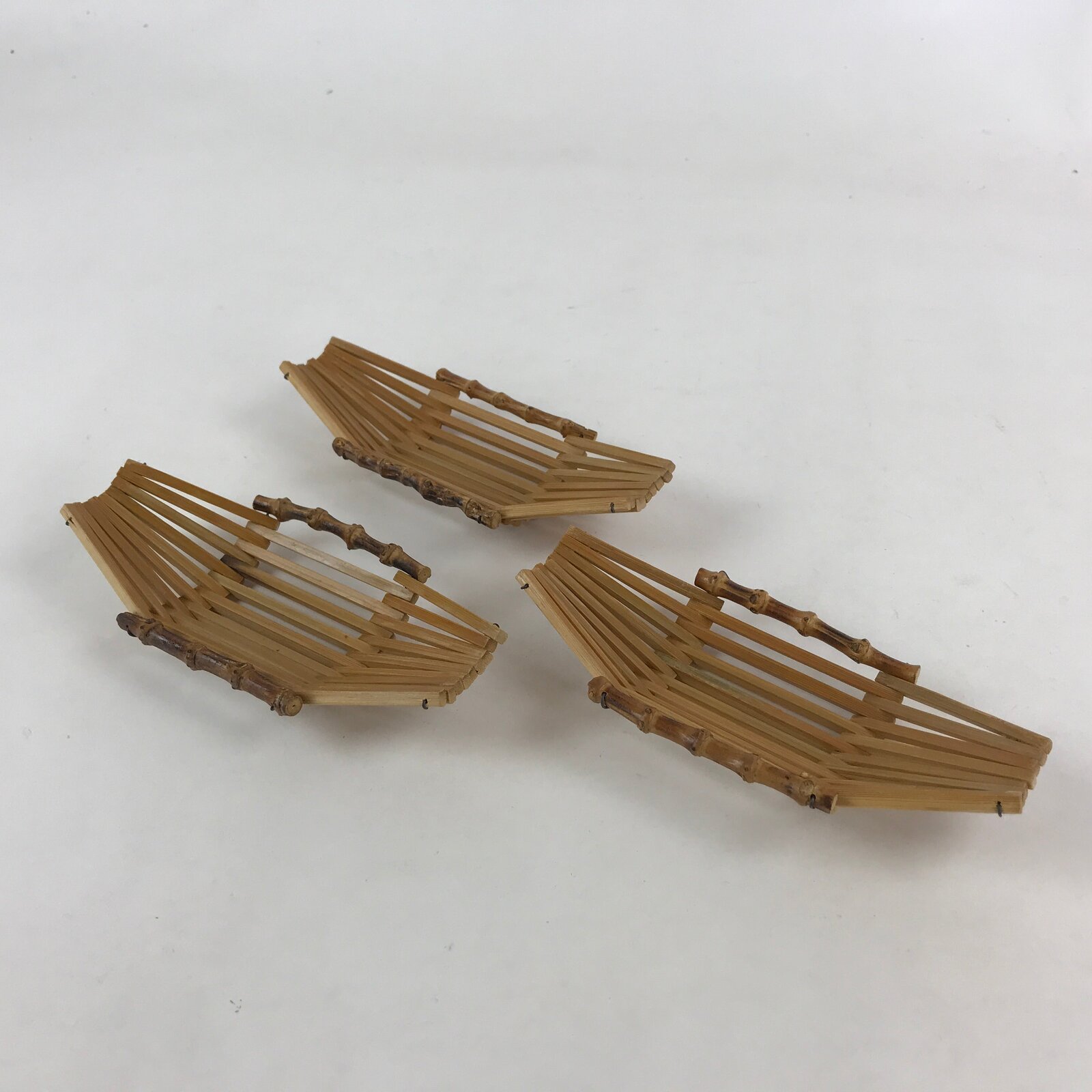 Japanese Bamboo Craft Oshibori-Oki Wet Towel Tray Vtg 3pc Hand Wipe Holder UR998