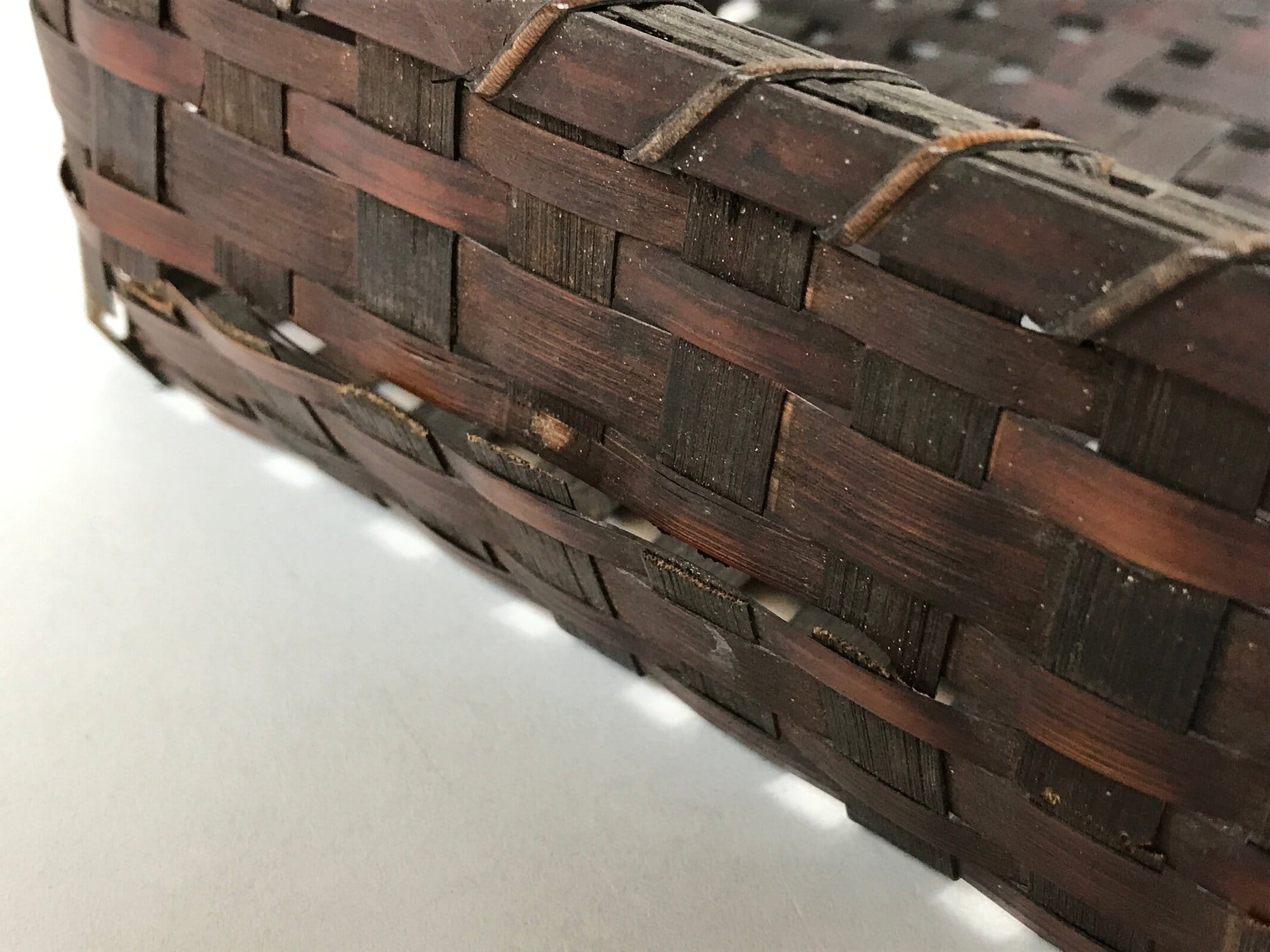 Japanese Bamboo Flat Basket Vtg Tabletop Kago Document Storage Woven Brown B225