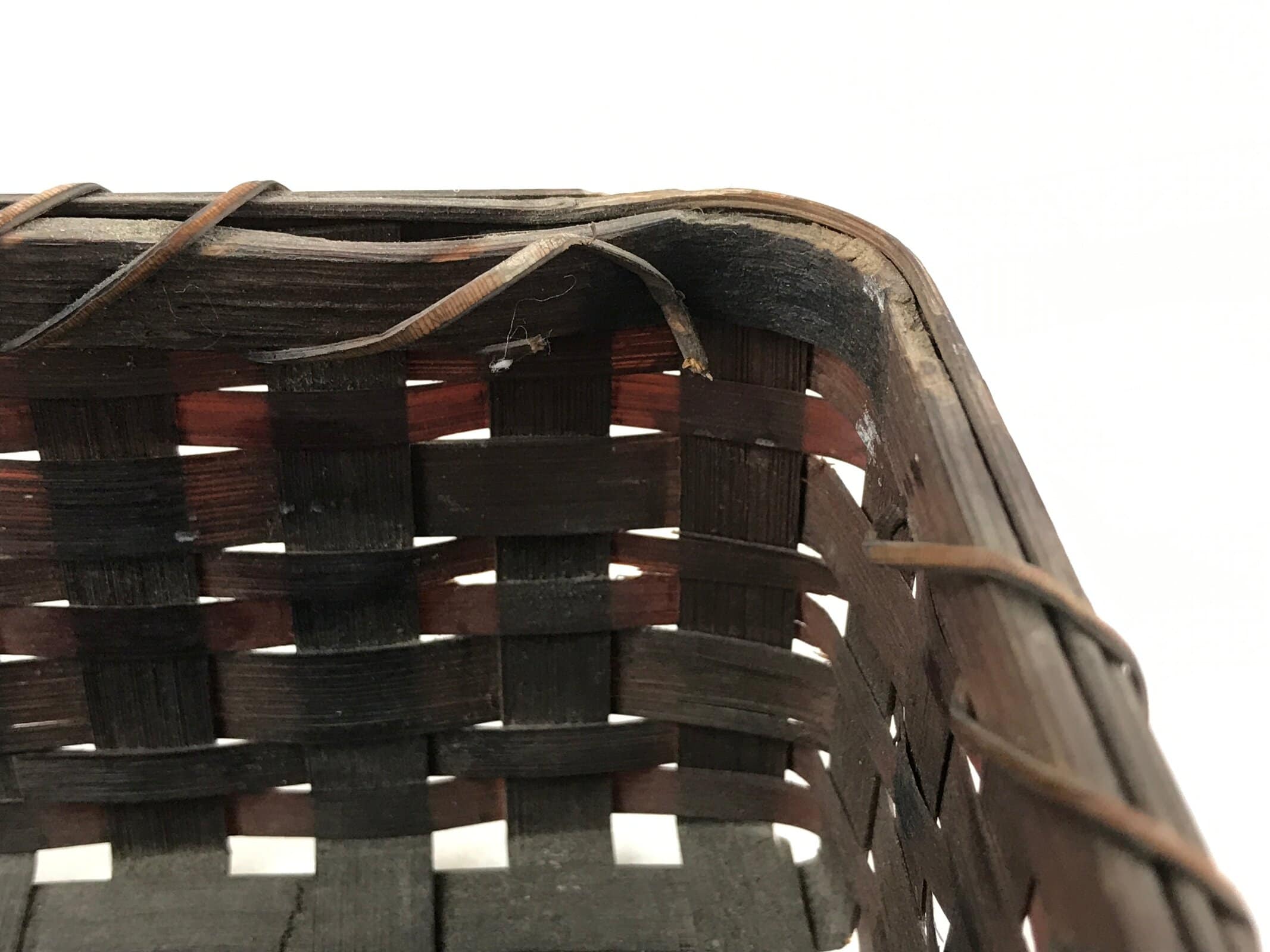Japanese Bamboo Flat Basket Vtg Tabletop Kago Document Storage Woven Brown B225