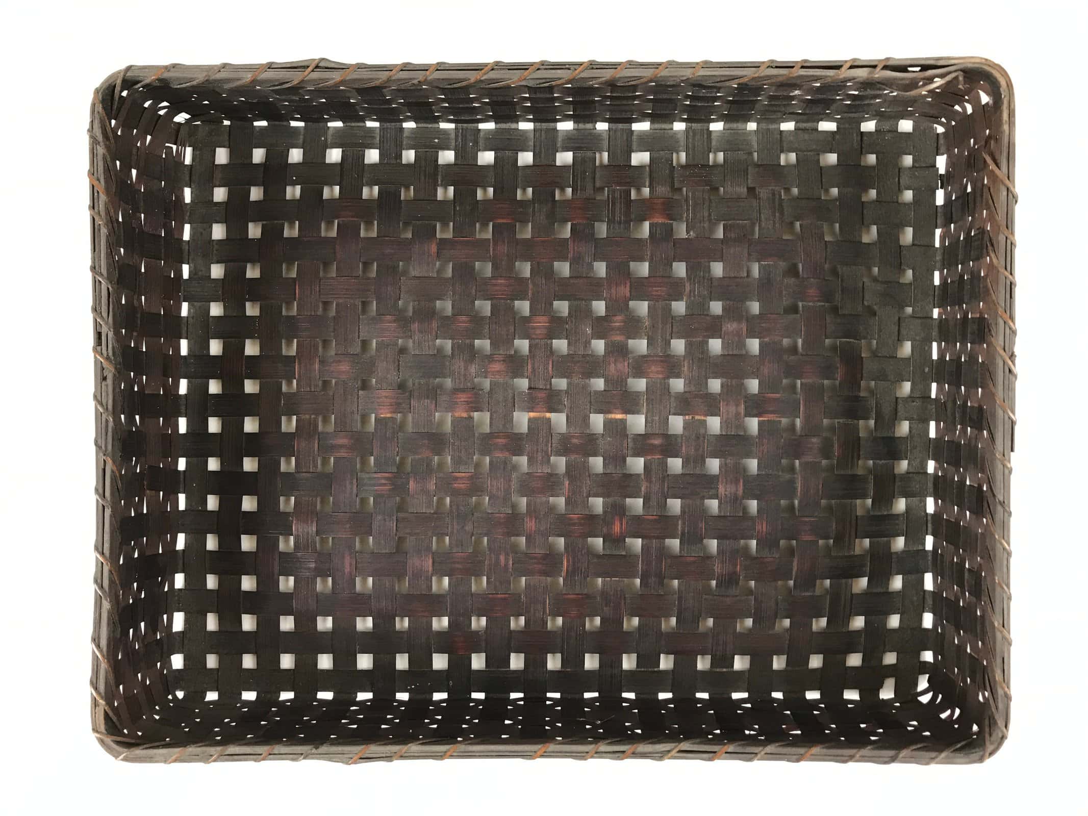 Japanese Bamboo Flat Basket Vtg Tabletop Kago Document Storage Woven Brown B225