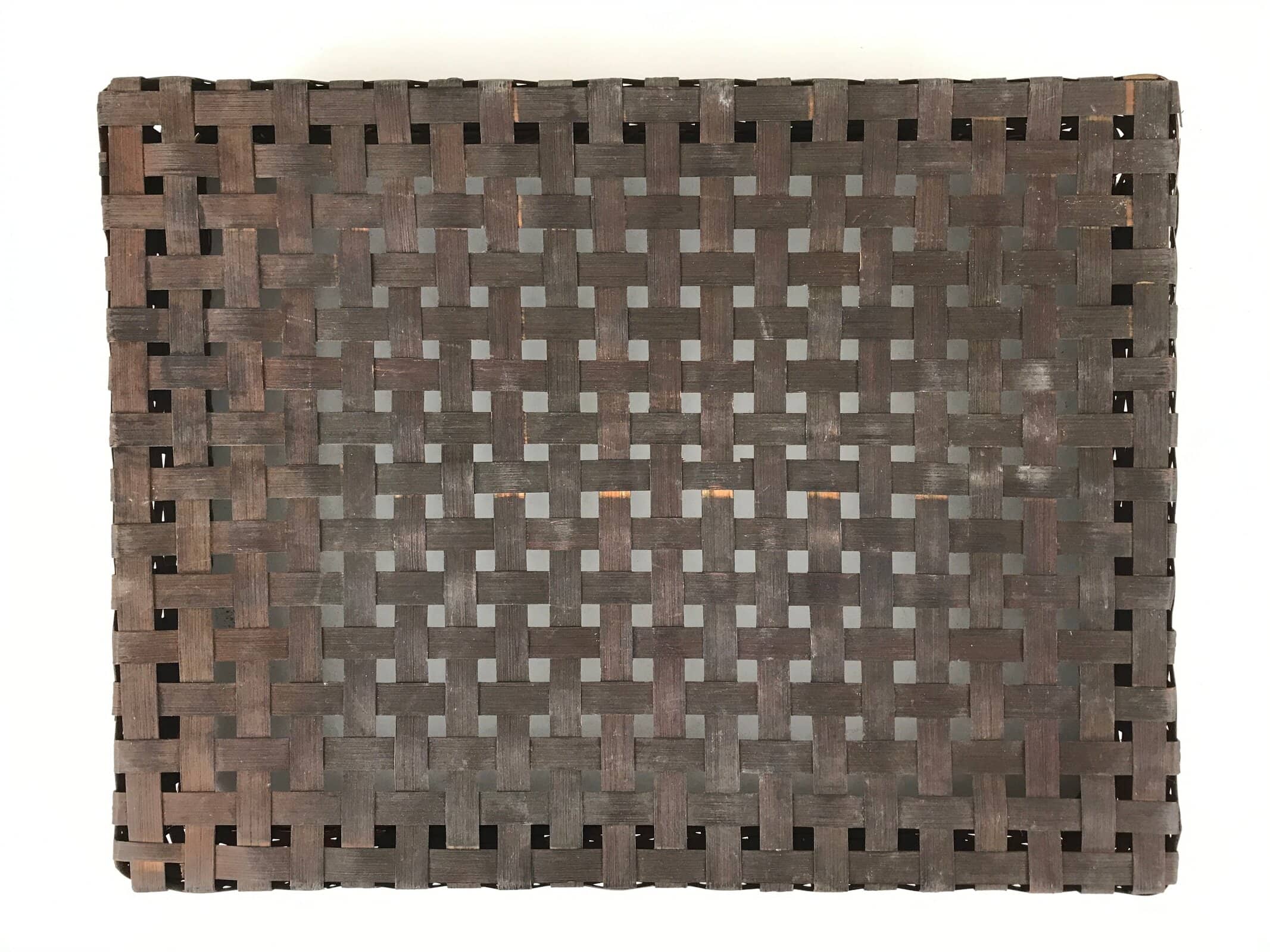 Japanese Bamboo Flat Basket Vtg Tabletop Kago Document Storage Woven Brown B225