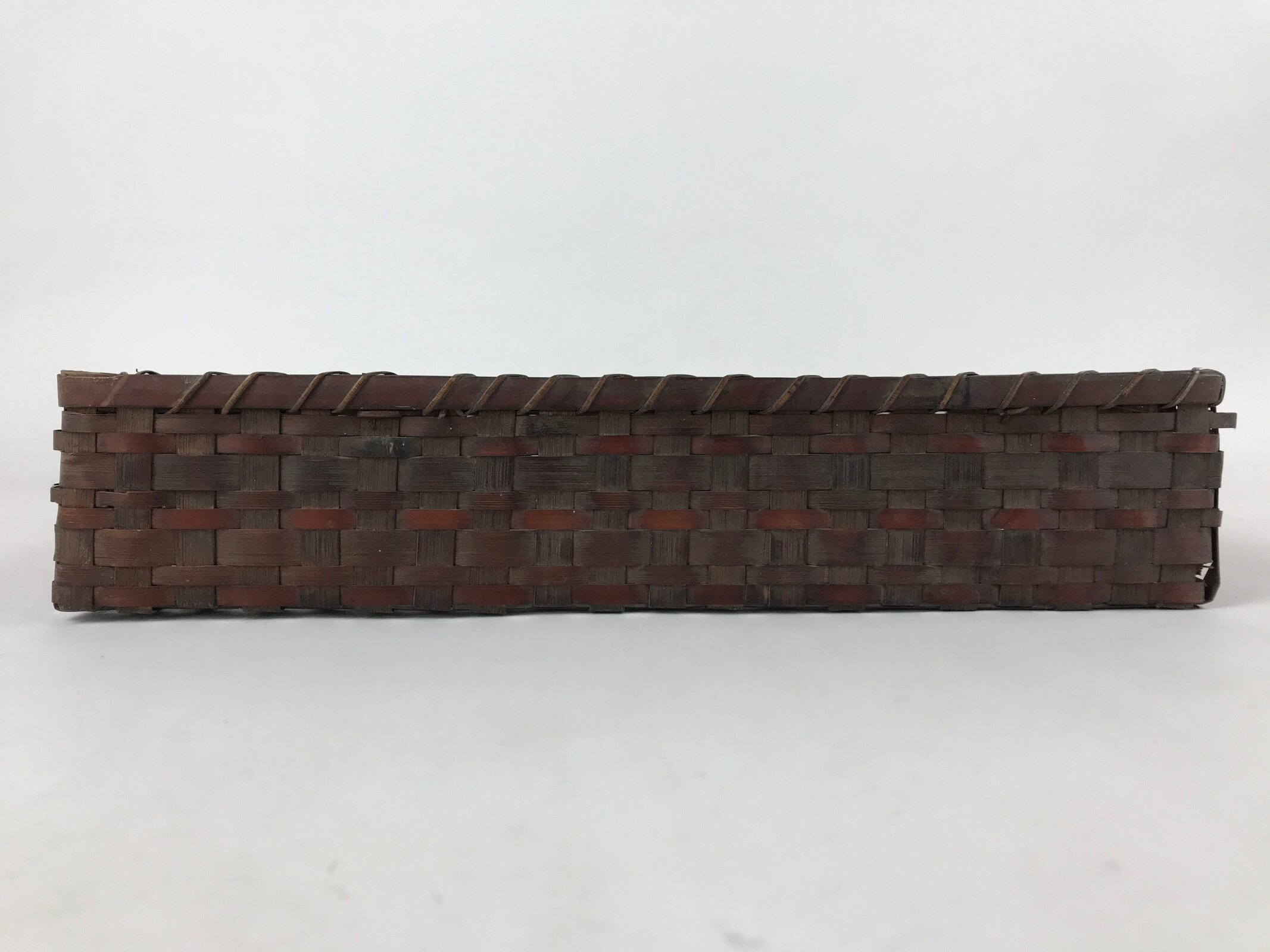 Japanese Bamboo Flat Basket Vtg Tabletop Kago Document Storage Woven Brown B225