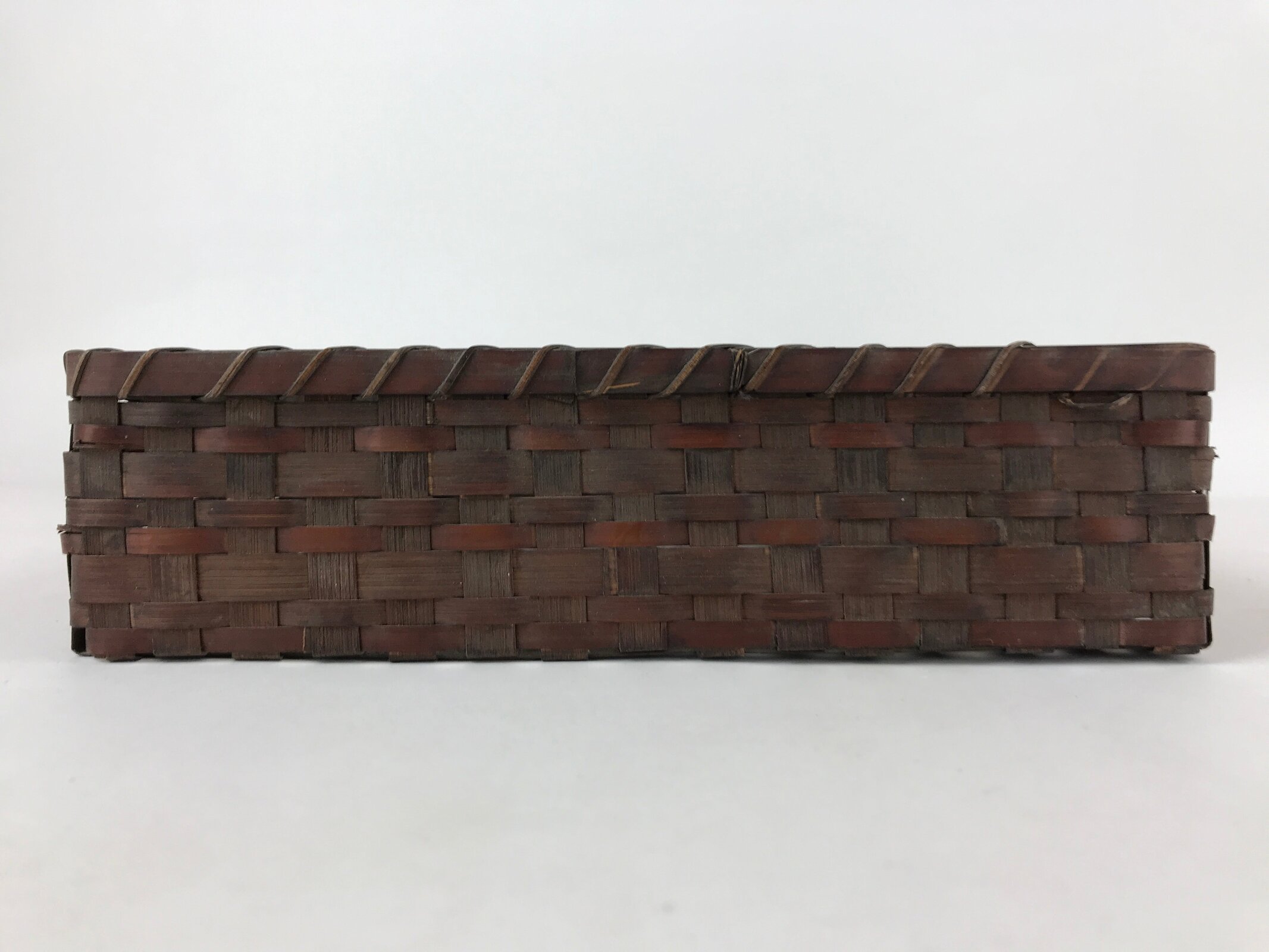 Japanese Bamboo Flat Basket Vtg Tabletop Kago Document Storage Woven Brown B225