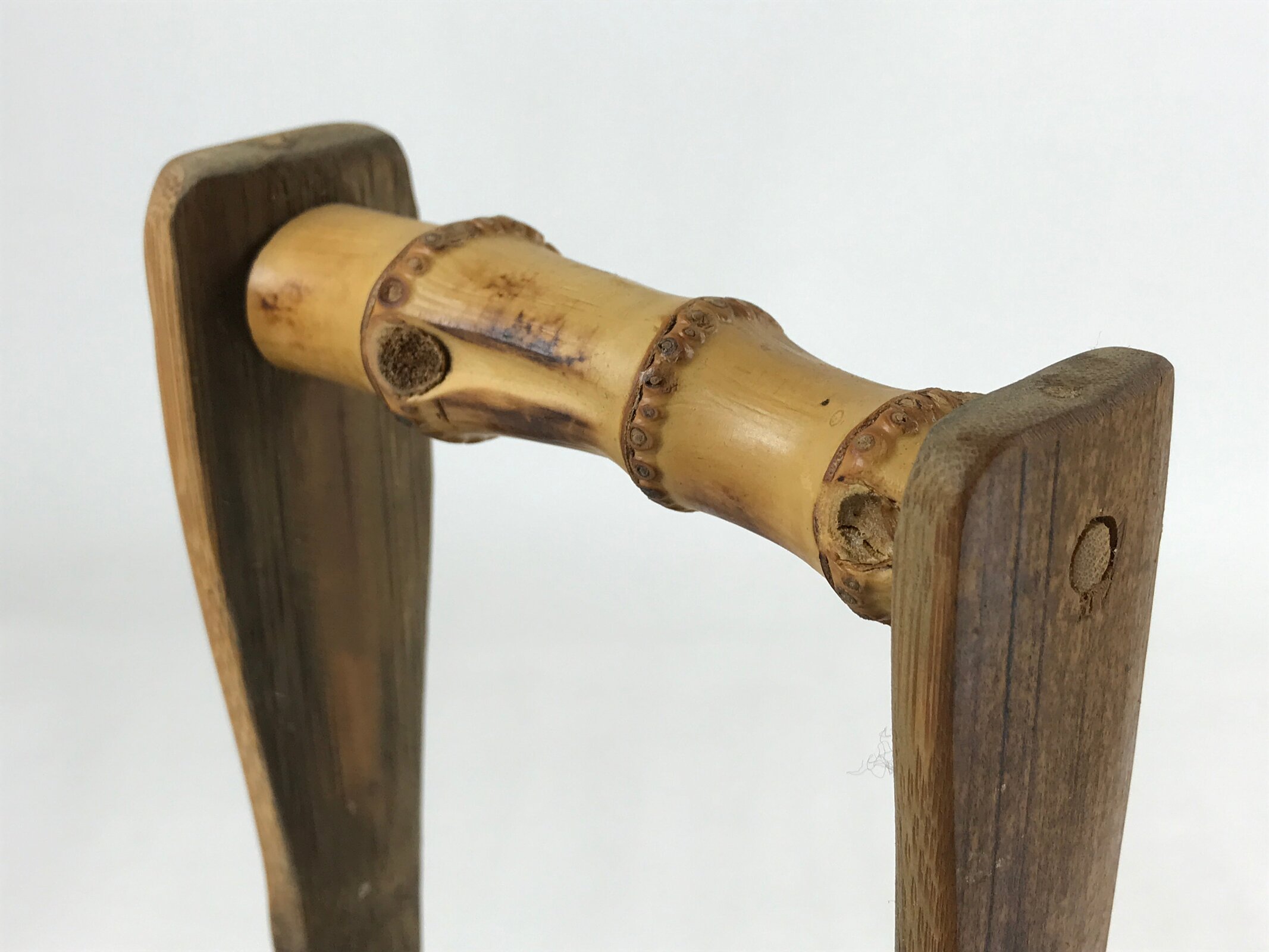 Japanese Bamboo Flower Vase Kabin Vtg Ikebana Arrangement Handle Brown FK89